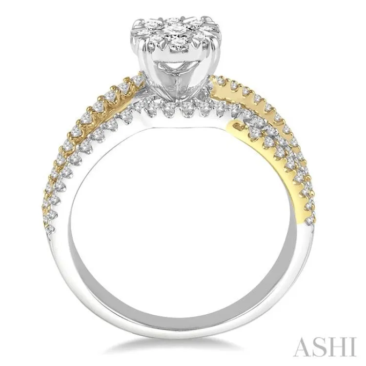 1 Ctw Round Diamond Lovebright Split Shank Engagement Ring in 14K White and Yellow Gold