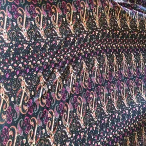 100% Rayon Gorgeous Eurasian Inspired Print Paisleys With Hues Of Browns and Fuchsia. 58-60 Inches Wide