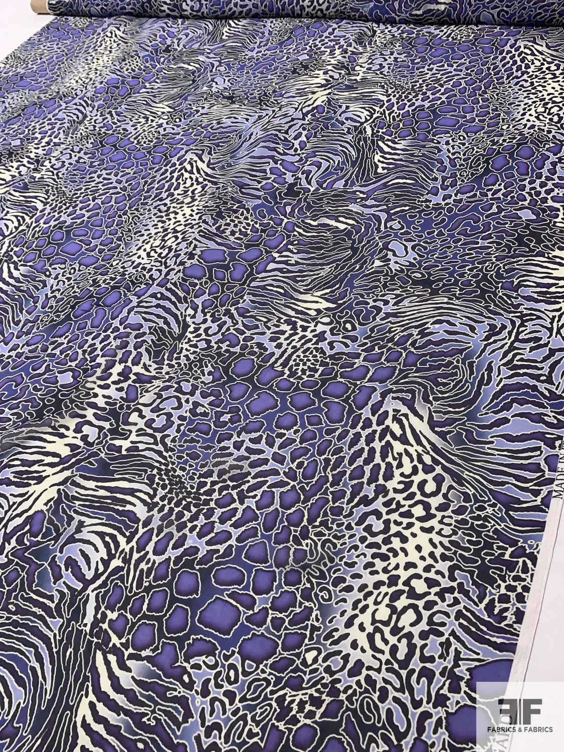 Animal Pattern Printed Silk Chiffon - Shades of Purple / Navy / Off-White