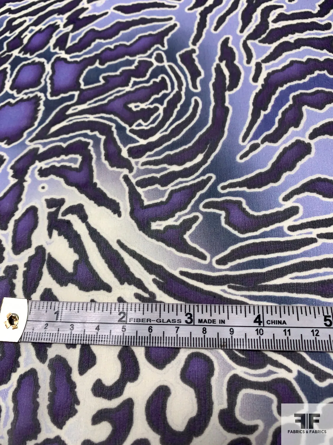 Animal Pattern Printed Silk Chiffon - Shades of Purple / Navy / Off-White