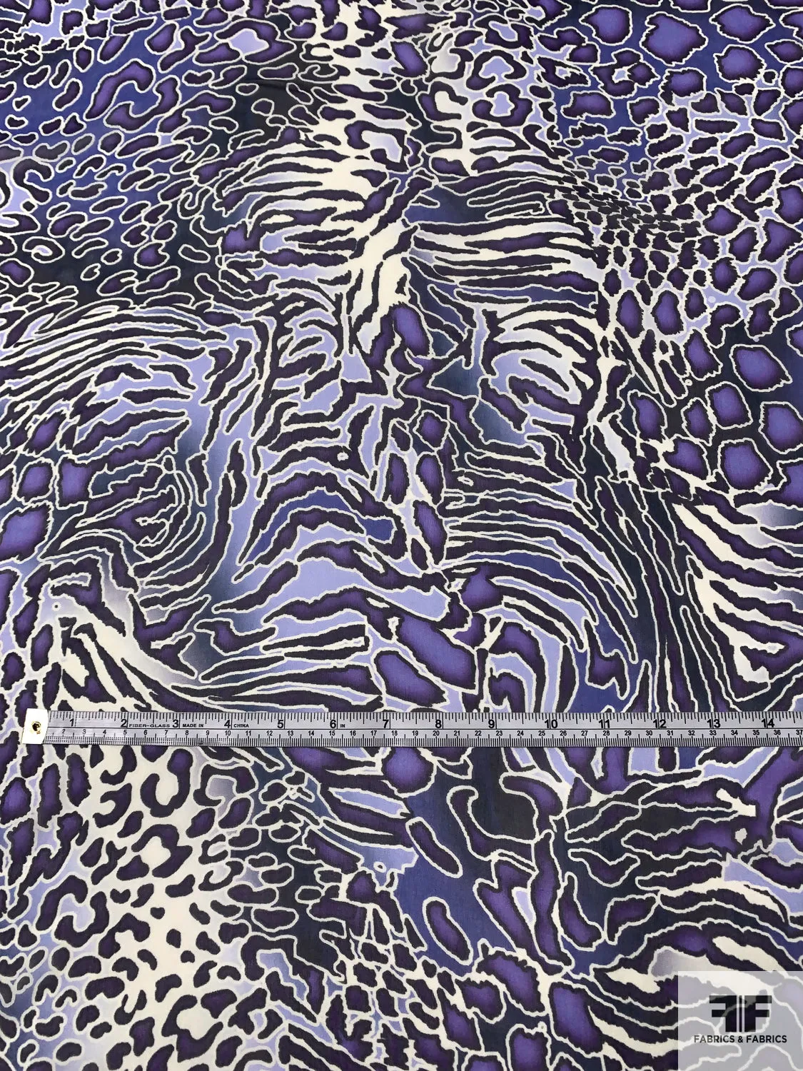 Animal Pattern Printed Silk Chiffon - Shades of Purple / Navy / Off-White