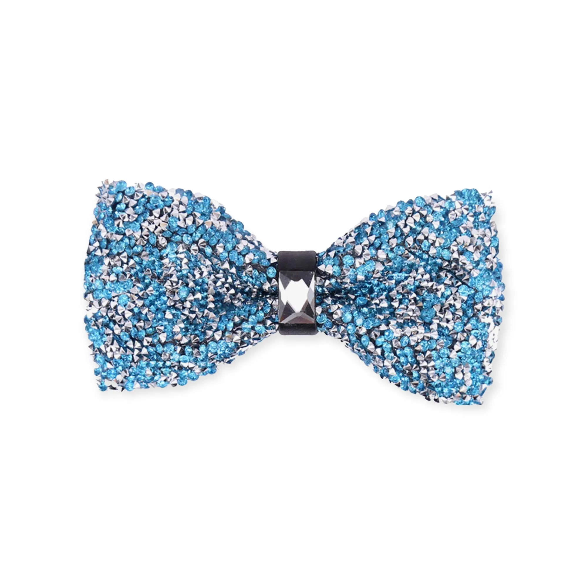 Aqua/Silver Crystal Bow Tie