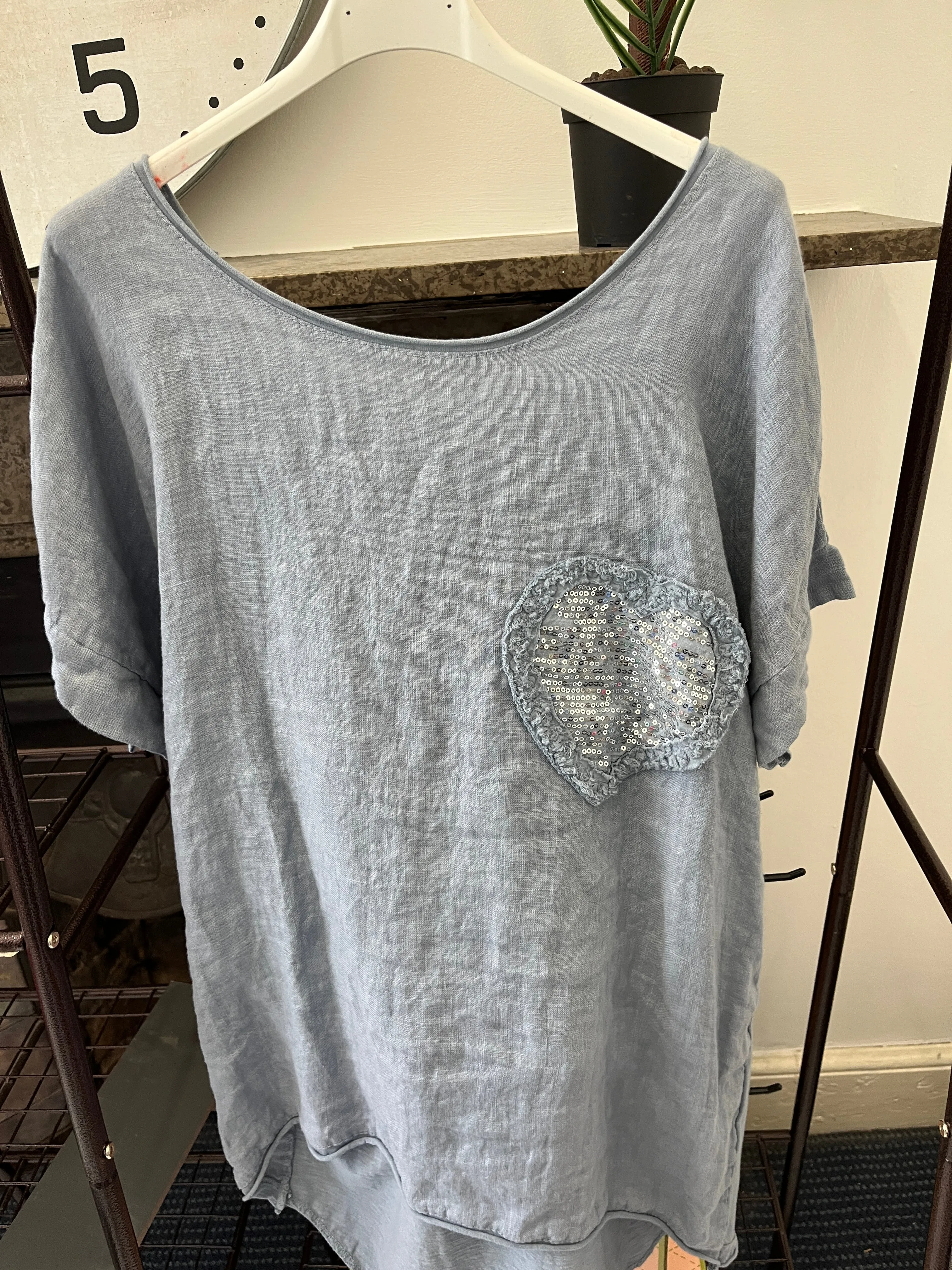 Ava Glitter Heart Linen Ladies T Shirt