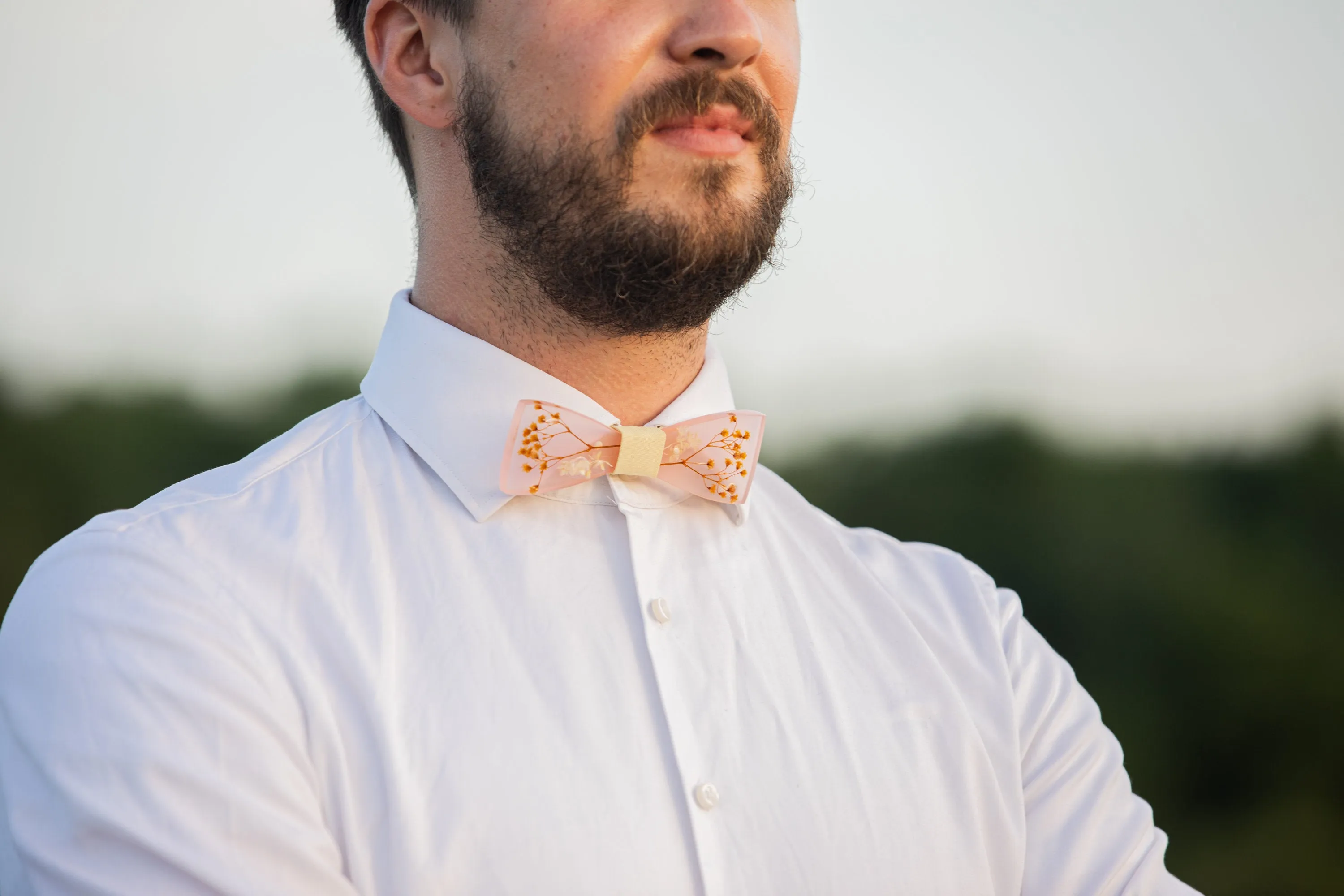 Bow tie with baby's breath Men's accessories Neckties Wedding accessories Floral bow tie Wooden bow tie Magaela accessories Resin