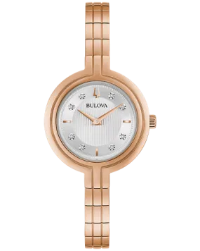 Bulova Rhapsody Women's Rose Gold Silver Dial Diamond Watch 97P145