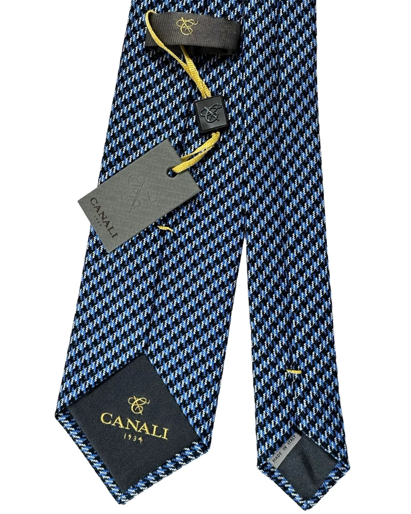 Canali Silk Tie Navy Blue Silver Striped Pattern