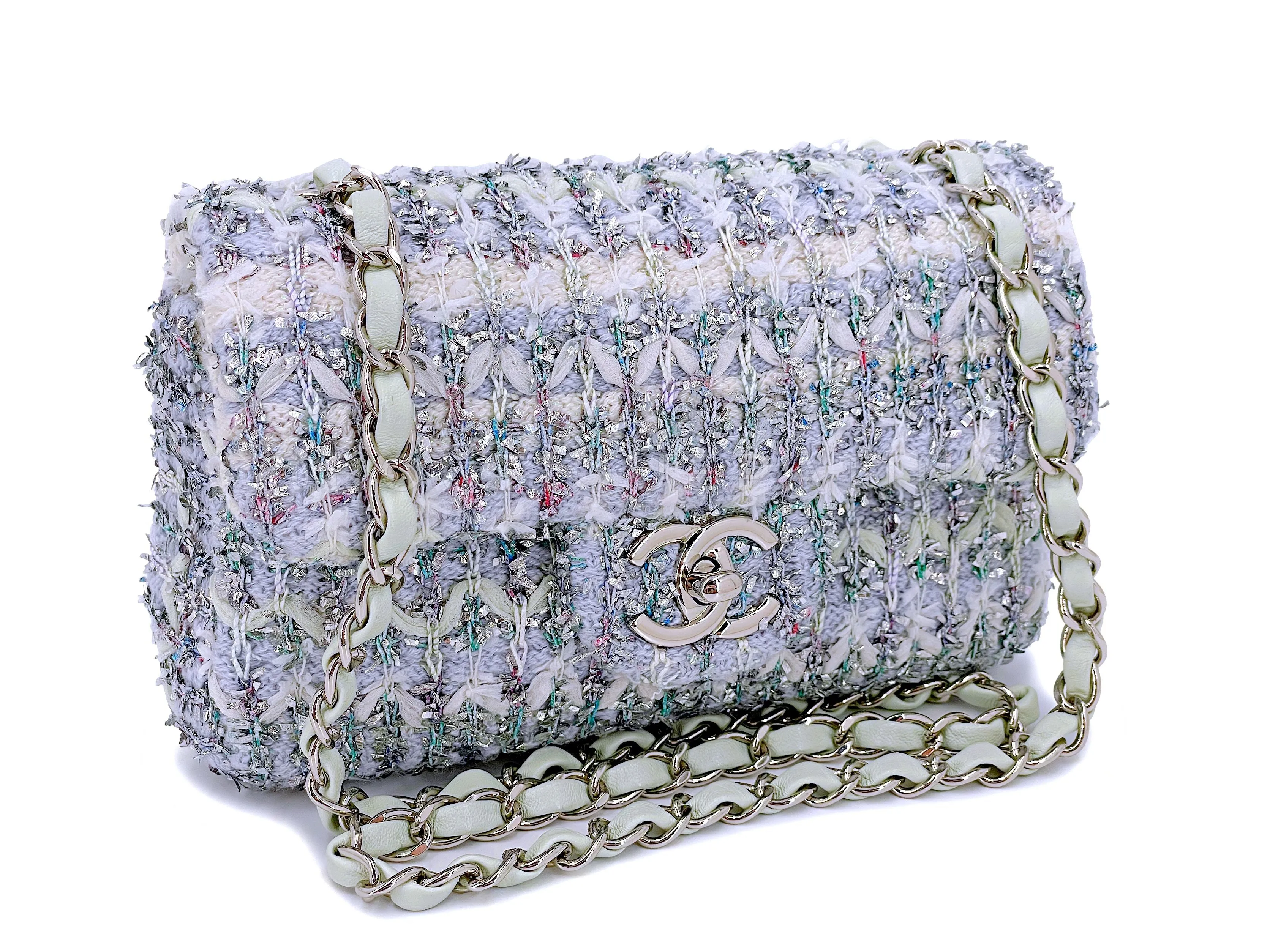 Chanel 2018 Boucle Pastel Tweed Rectangular Mini Flap Bag