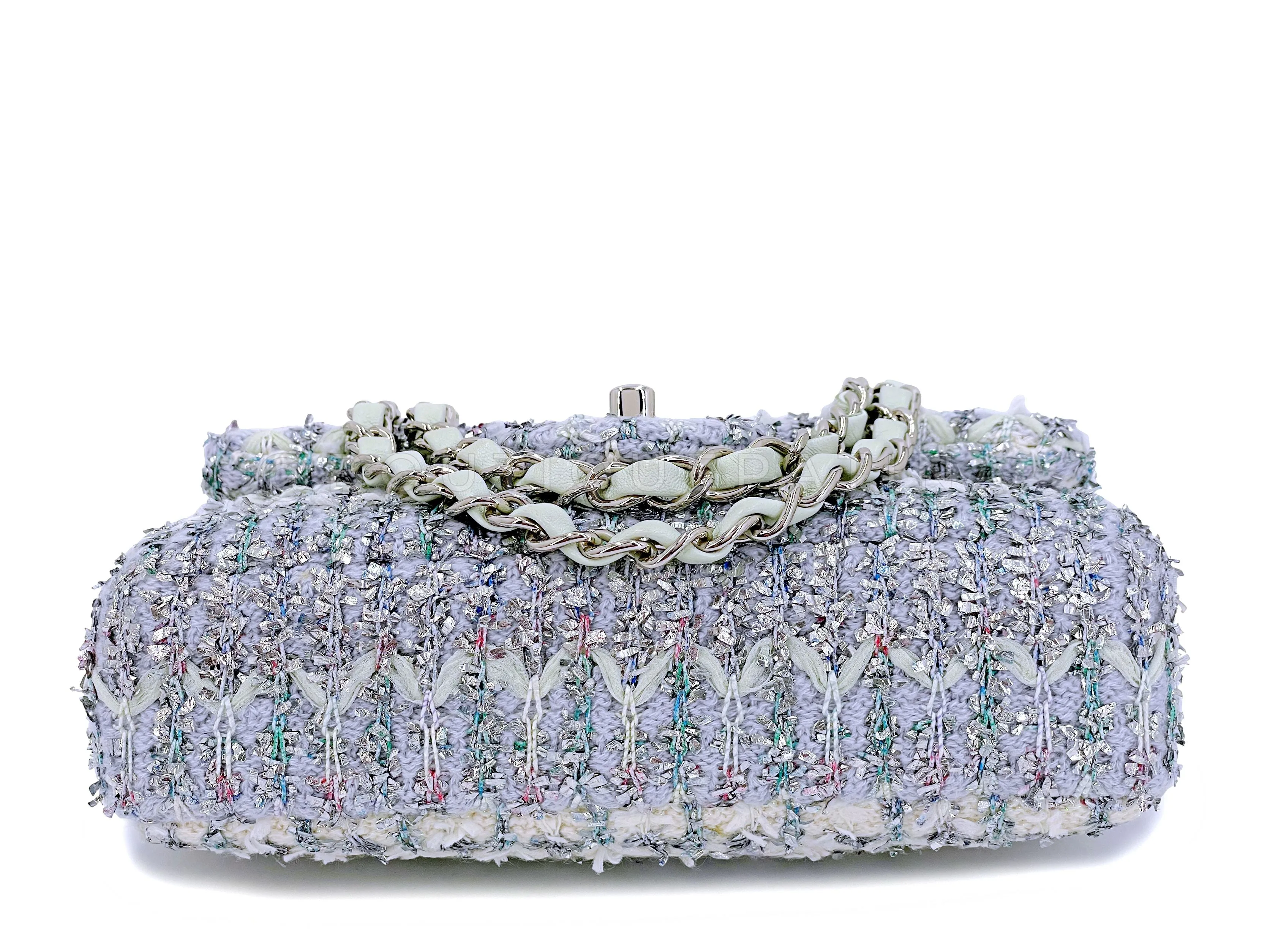 Chanel 2018 Boucle Pastel Tweed Rectangular Mini Flap Bag