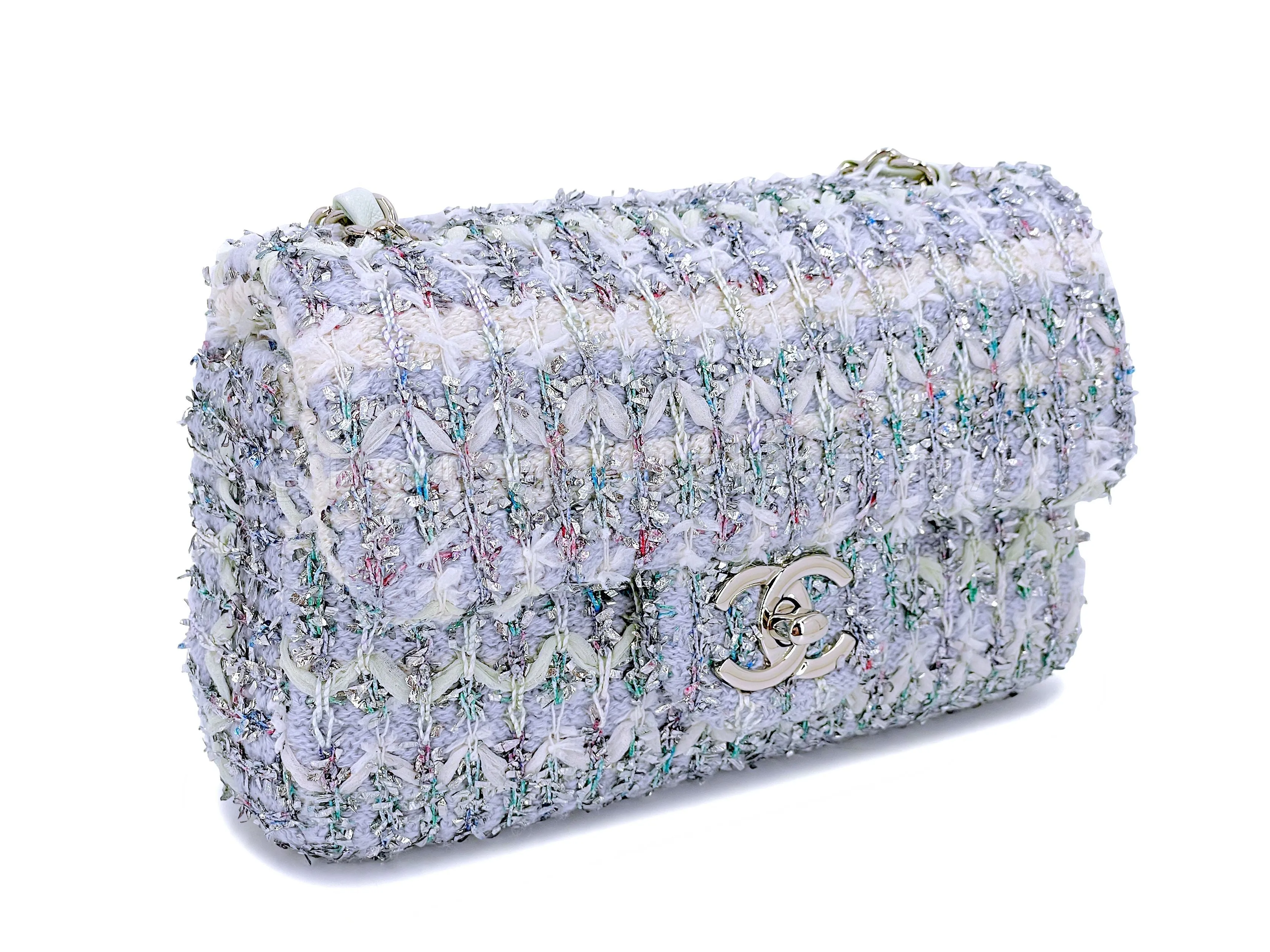 Chanel 2018 Boucle Pastel Tweed Rectangular Mini Flap Bag