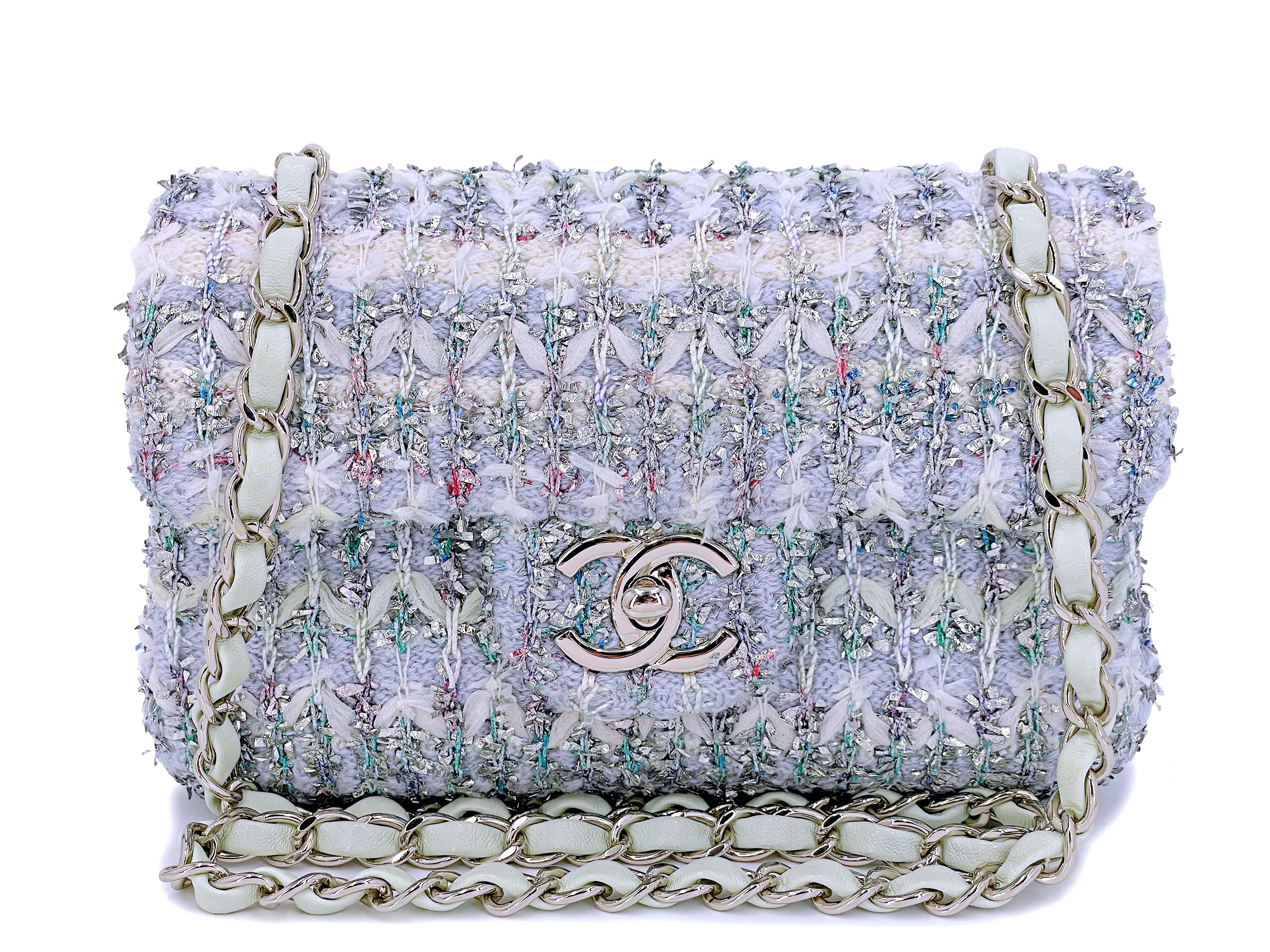 Chanel 2018 Boucle Pastel Tweed Rectangular Mini Flap Bag