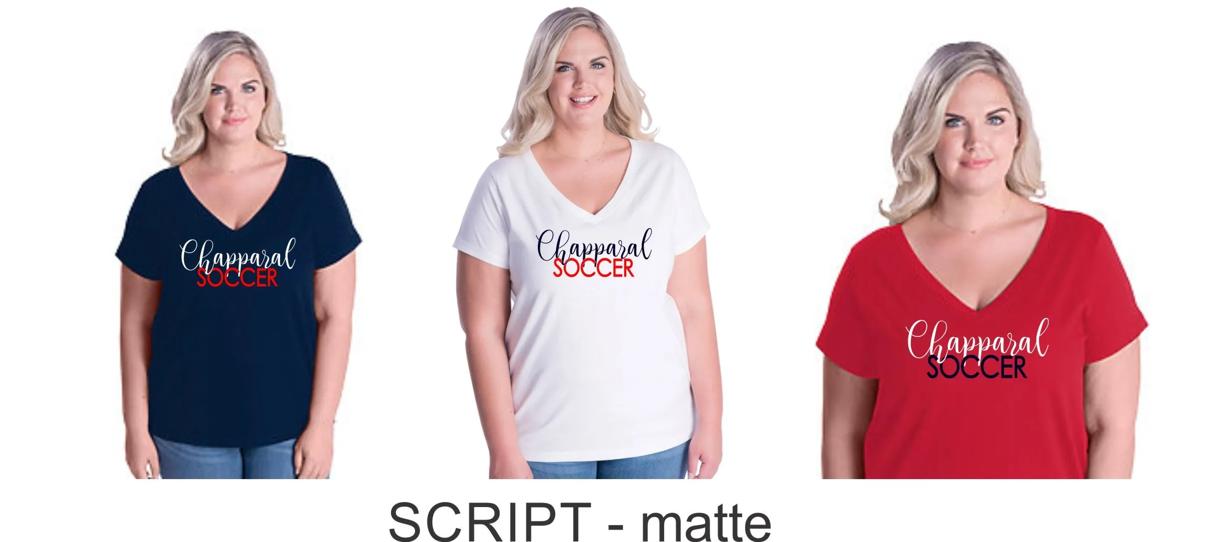 Chap Soccer Curvy Ladies Tee in 5 Designs- Matte or Glitter