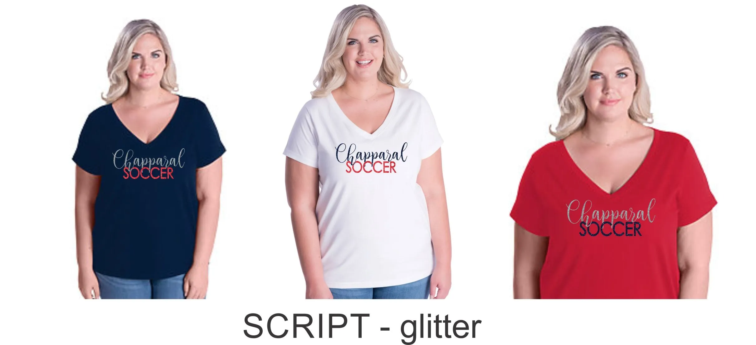 Chap Soccer Curvy Ladies Tee in 5 Designs- Matte or Glitter