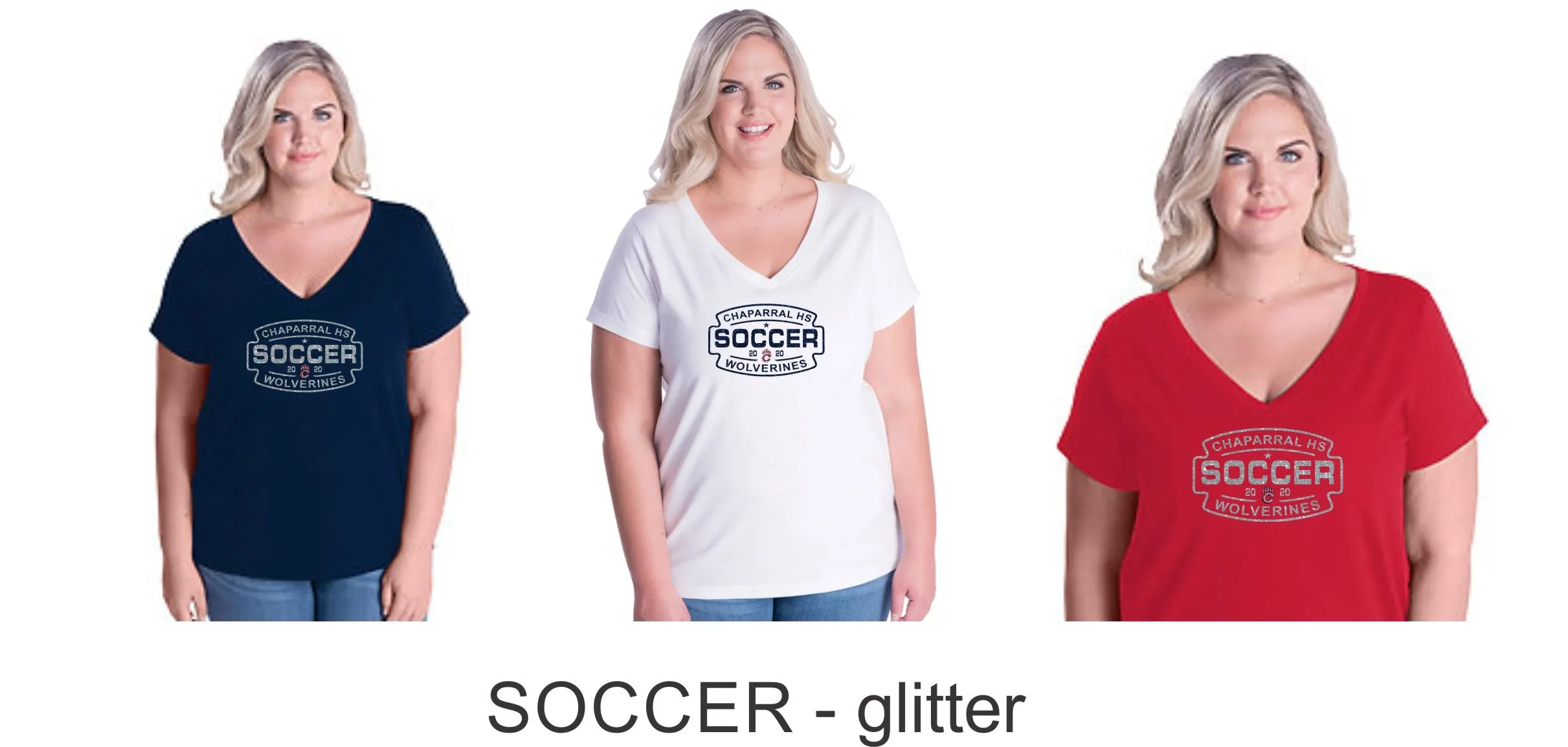 Chap Soccer Curvy Ladies Tee in 5 Designs- Matte or Glitter