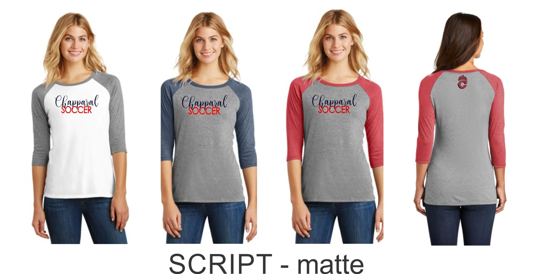 Chap Soccer Ladies Raglan -5 designs - Matte or Glitter