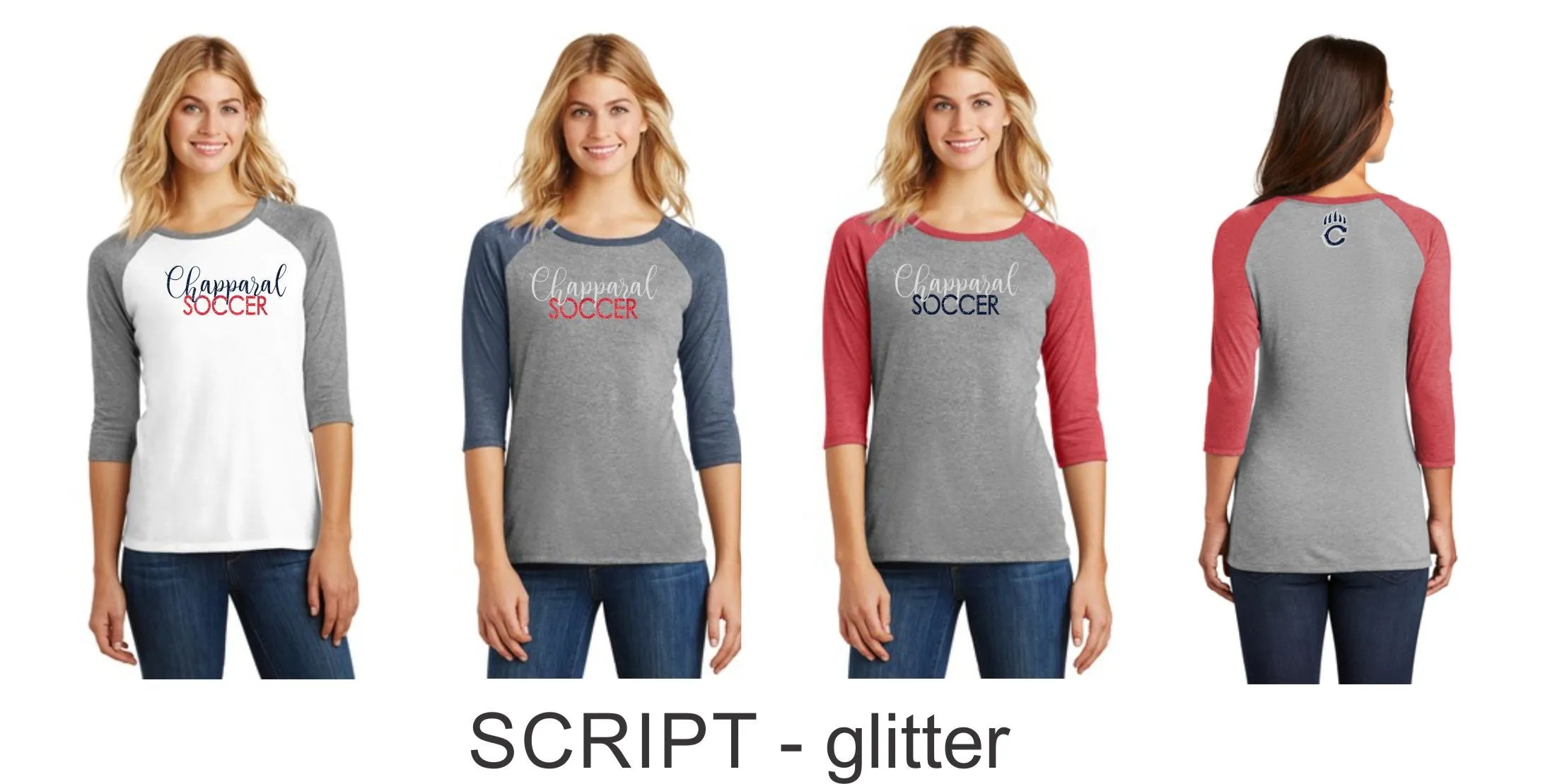 Chap Soccer Ladies Raglan -5 designs - Matte or Glitter