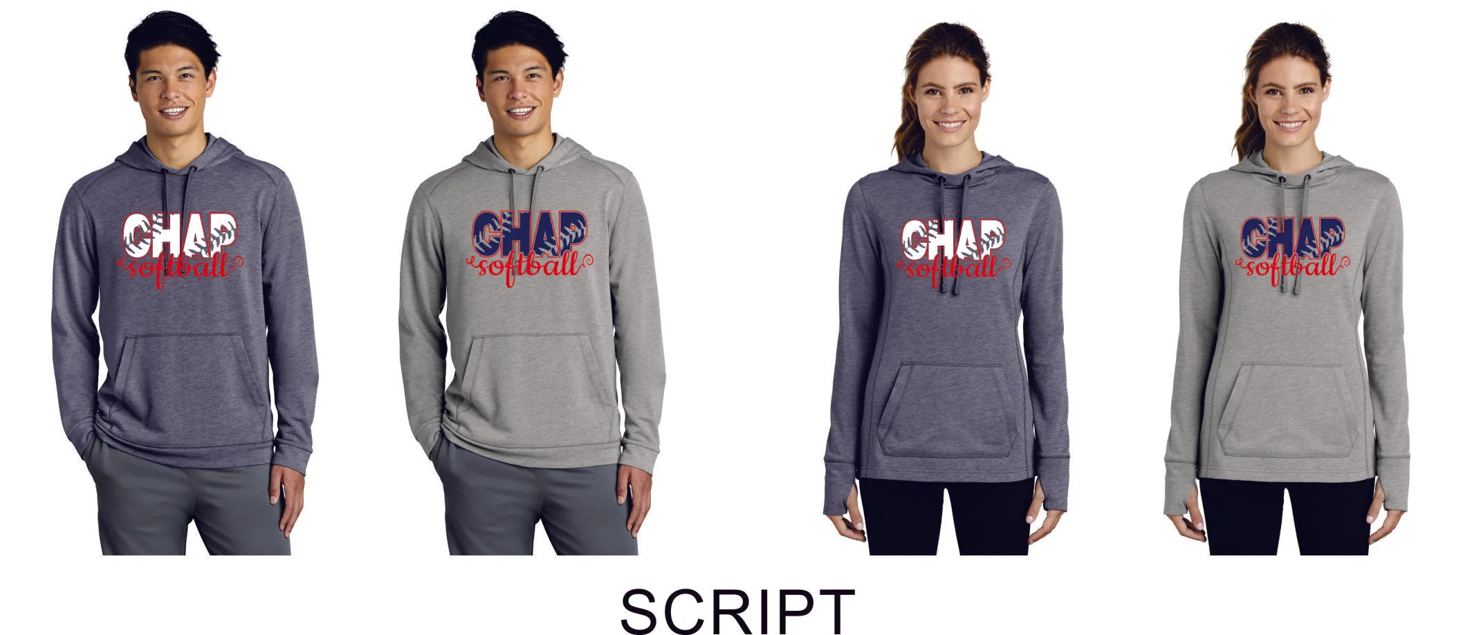 Chap Softball Triblend Wicking Hoodie- Ladies or Unisex- 6 designs