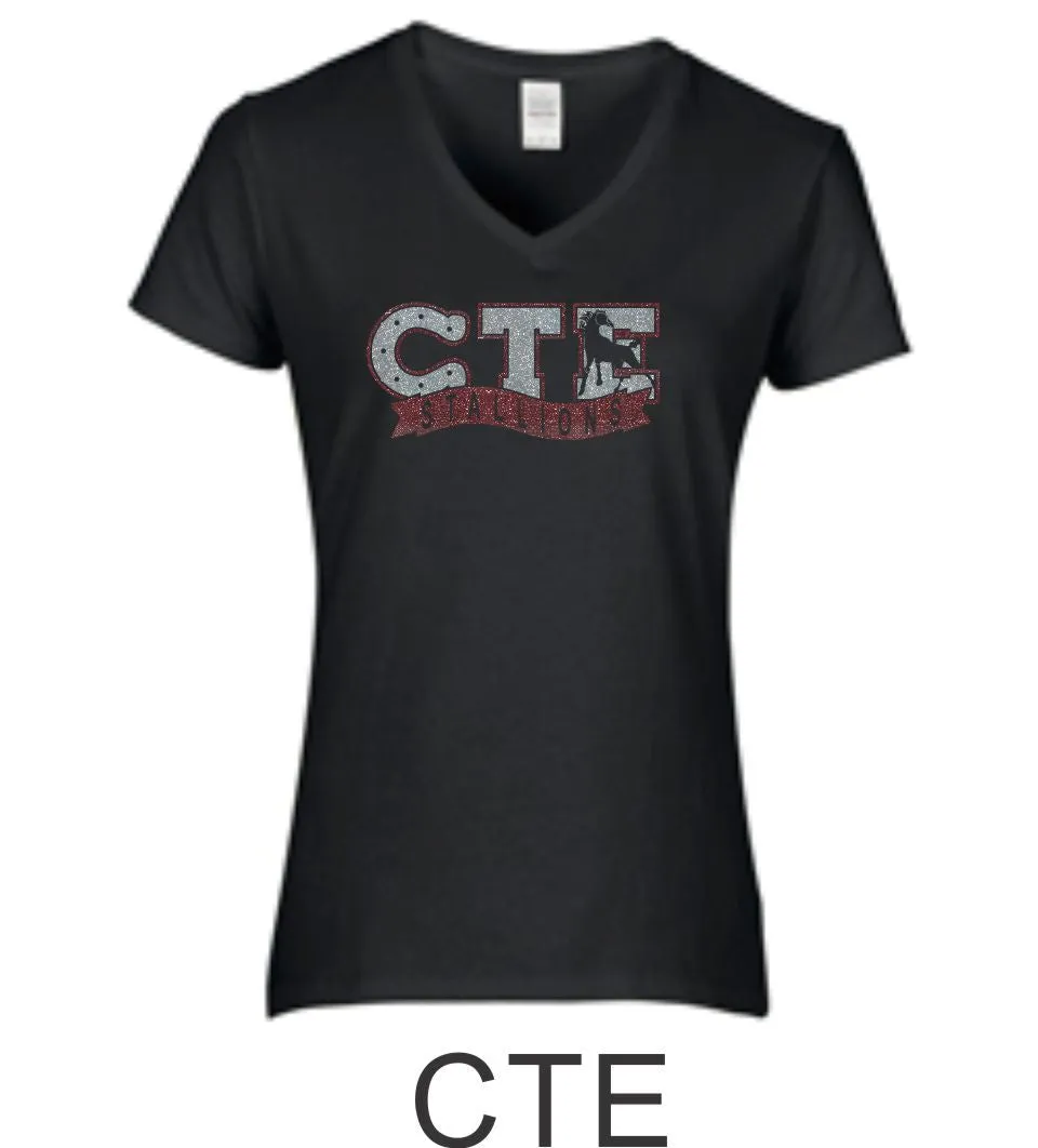 CTE Glitter Ladies Black Short Sleeve Tee in 4 New Designs