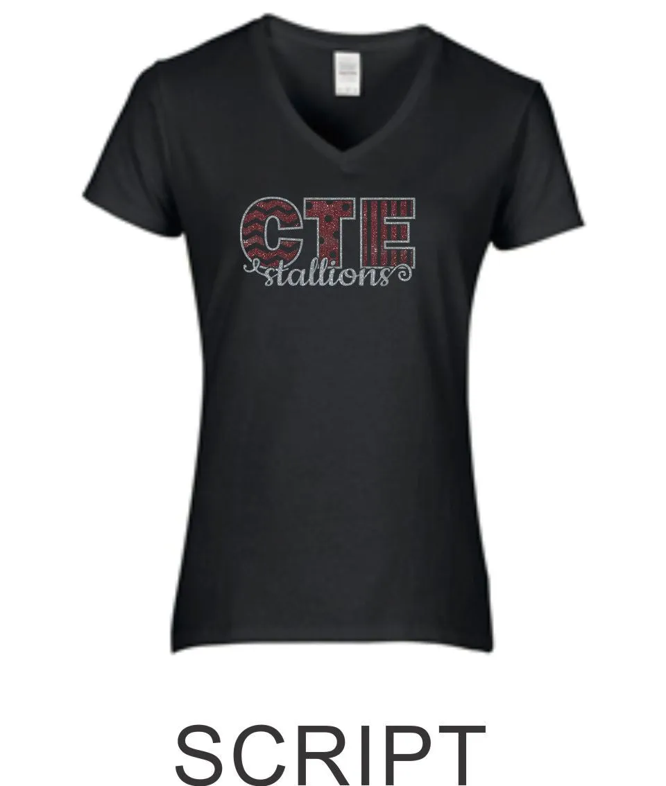 CTE Glitter Ladies Black Short Sleeve Tee in 4 New Designs