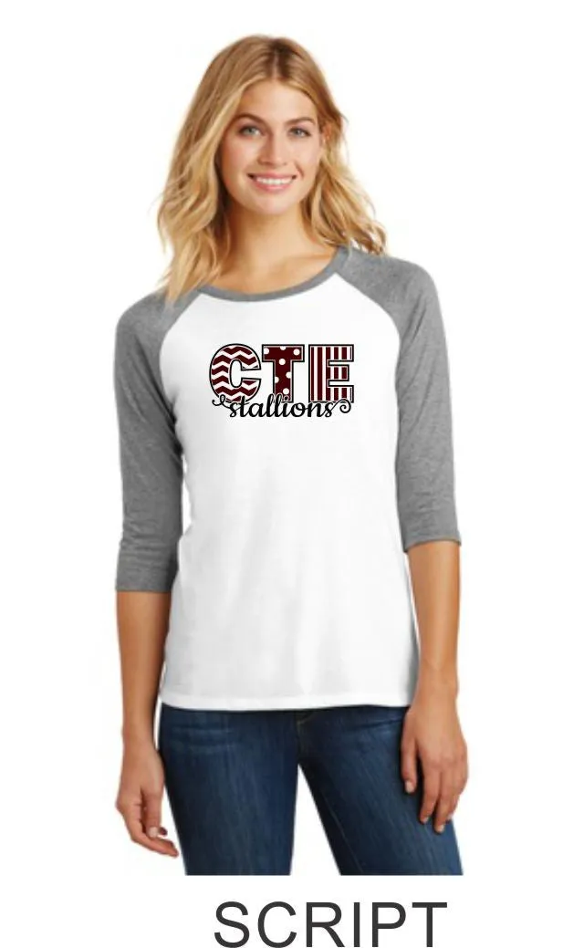 CTE Ladies Raglan-in 4 new designs-Matte or Glitter