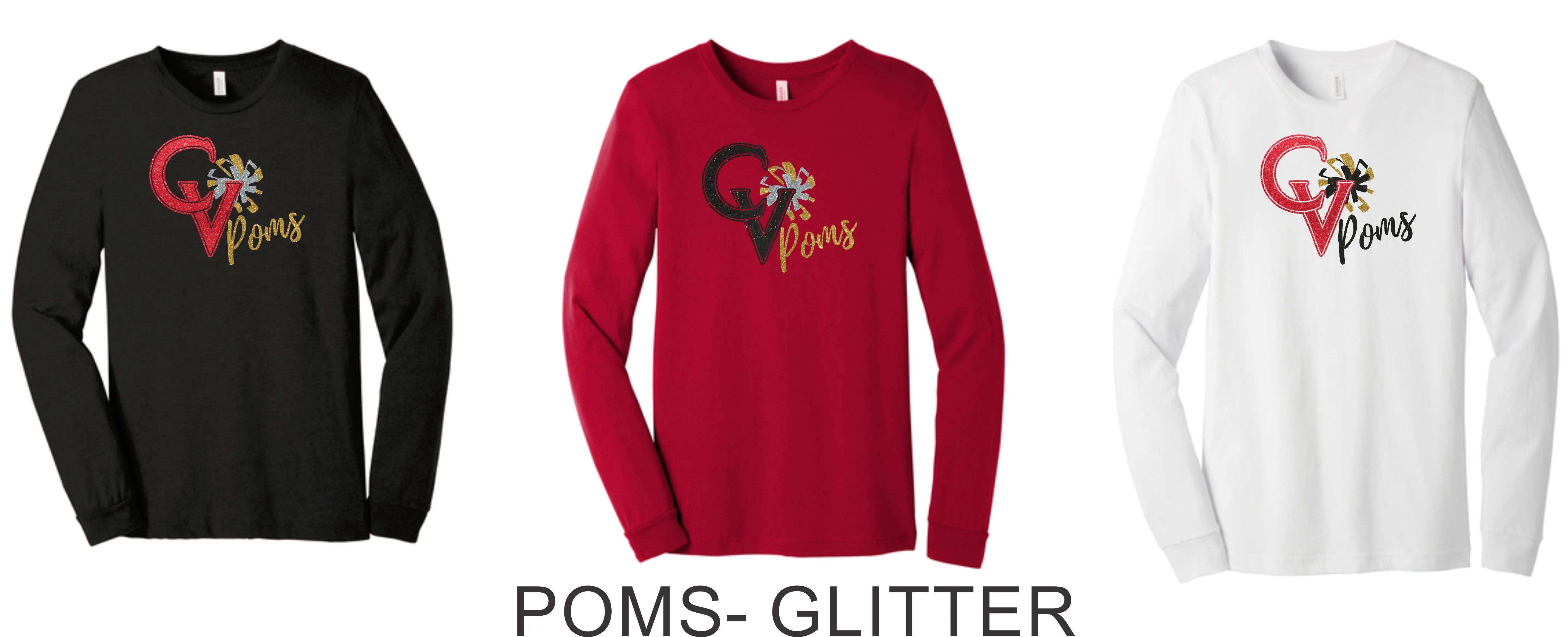 CV Poms Long Sleeve Tee- Youth, Ladies, Unisex sizes -5 designs