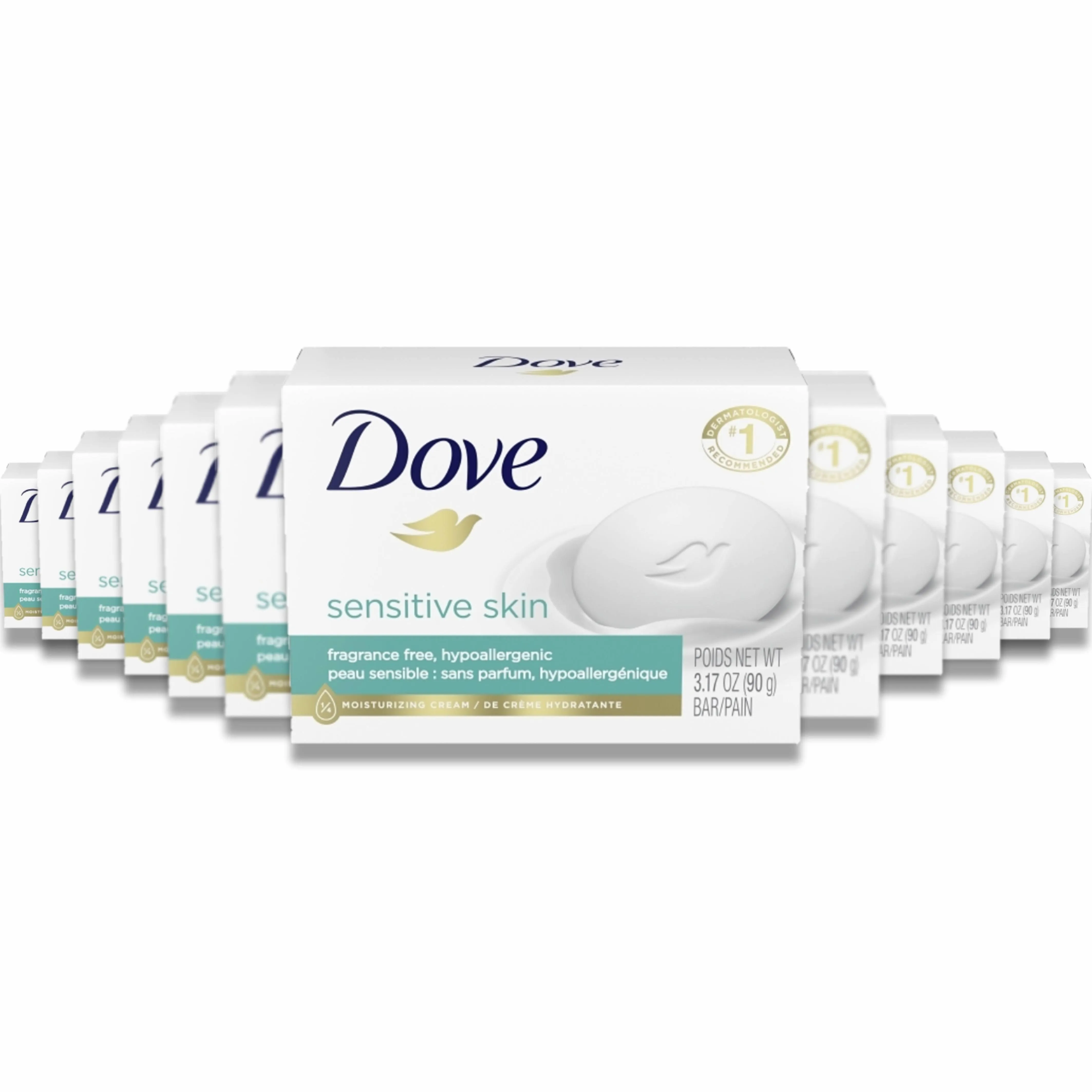 Dove - Beauty Moisturizing Cream Bar Soap For Sensitive Skin, Unscented - 3.17 Oz - 48 Pack