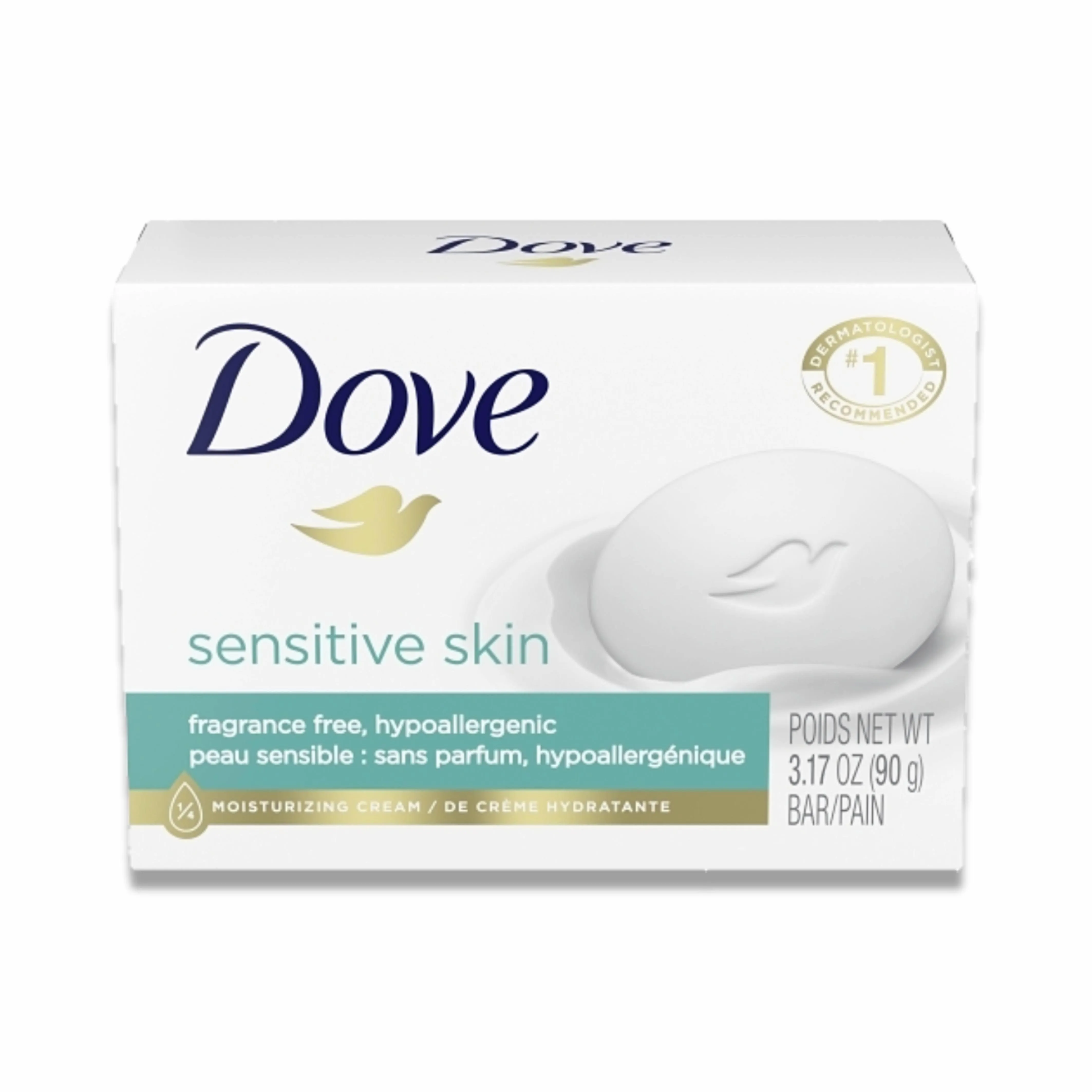 Dove - Beauty Moisturizing Cream Bar Soap For Sensitive Skin, Unscented - 3.17 Oz - 48 Pack