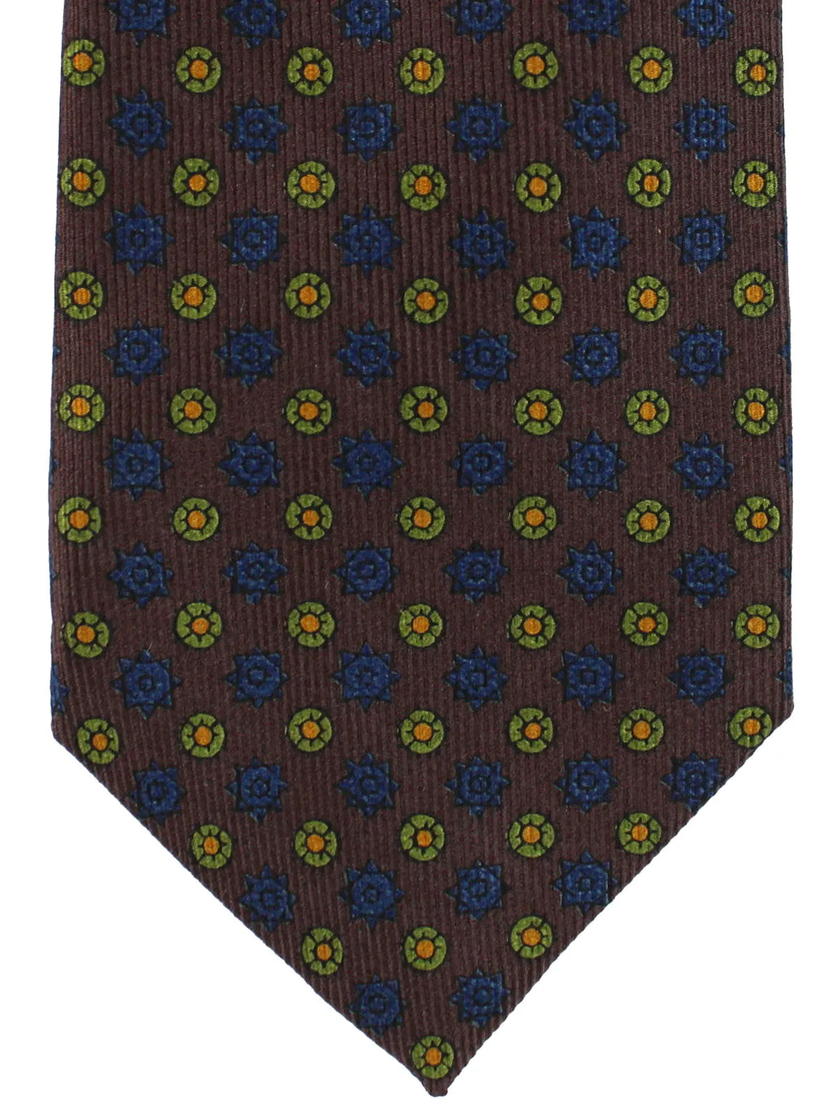 E. Marinella Silk Tie Brown Navy Lime Geometric - Narrow Necktie FINAL SALE