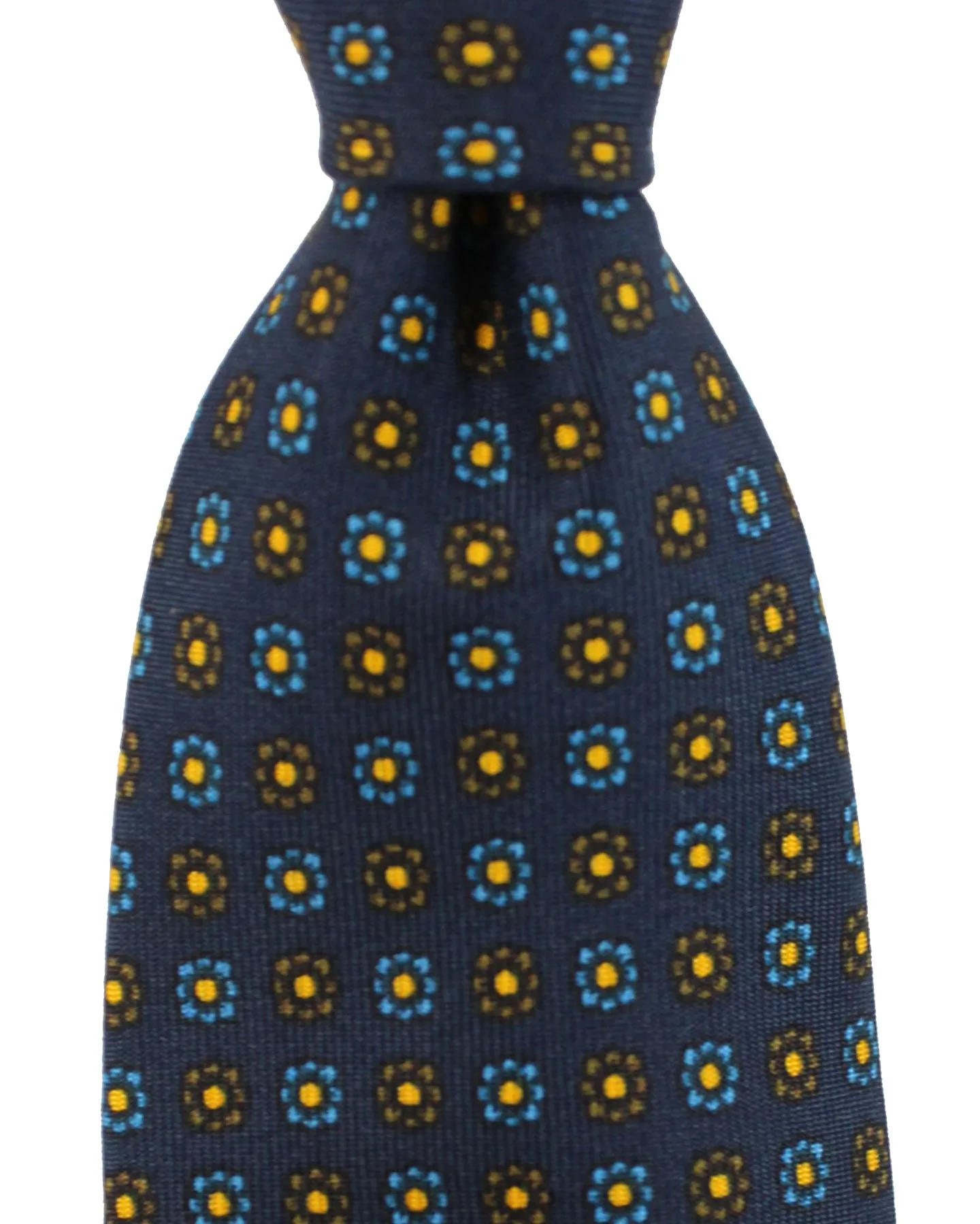 E. Marinella Tie Navy Brown Mini Flowers Design