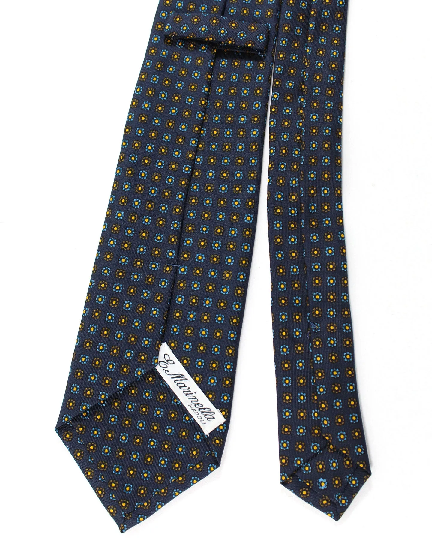 E. Marinella Tie Navy Brown Mini Flowers Design