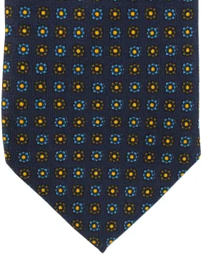 E. Marinella Tie Navy Brown Mini Flowers Design