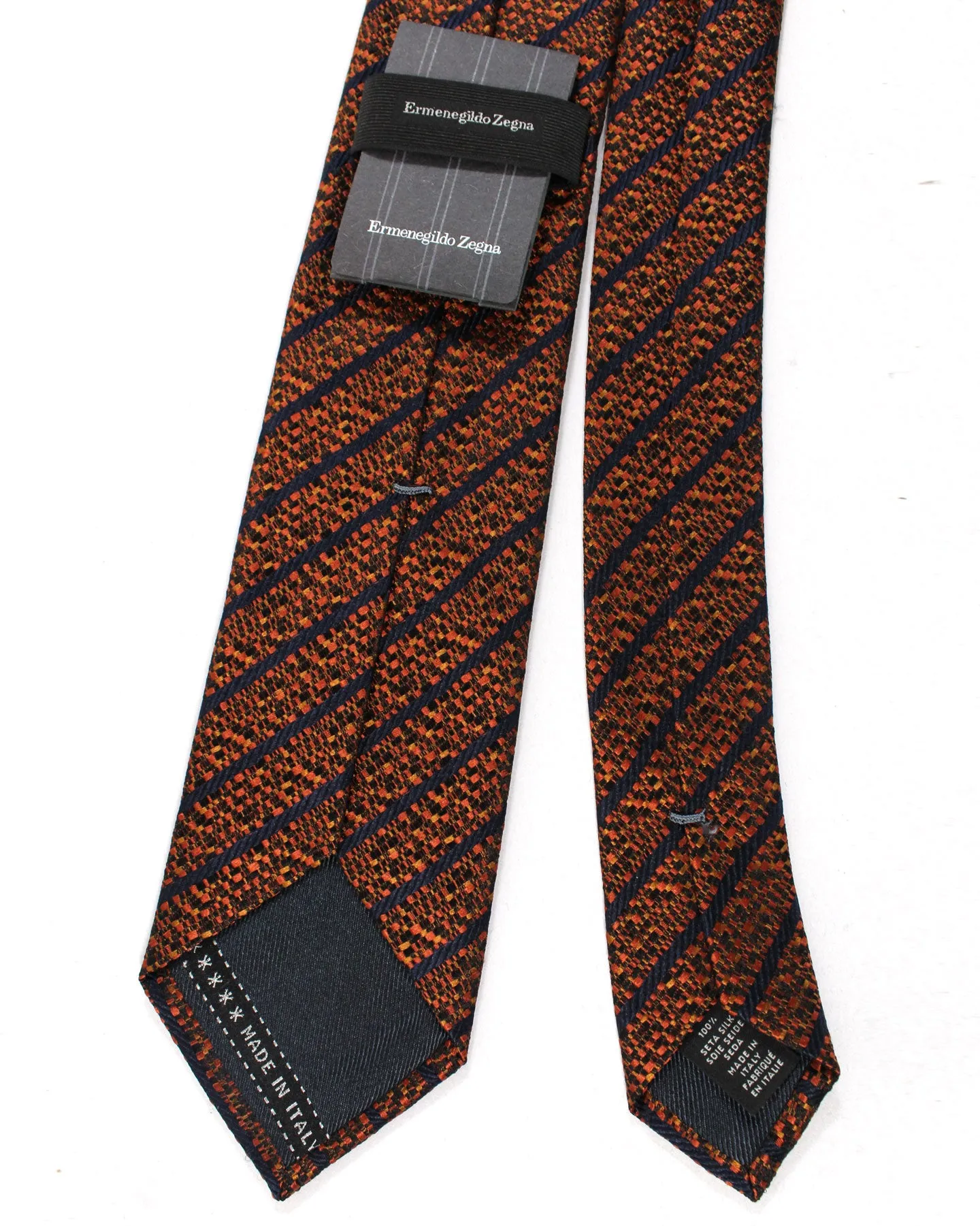 Ermenegildo Zegna Tie Brown Navy Stripes Narrow Cut FINAL SALE