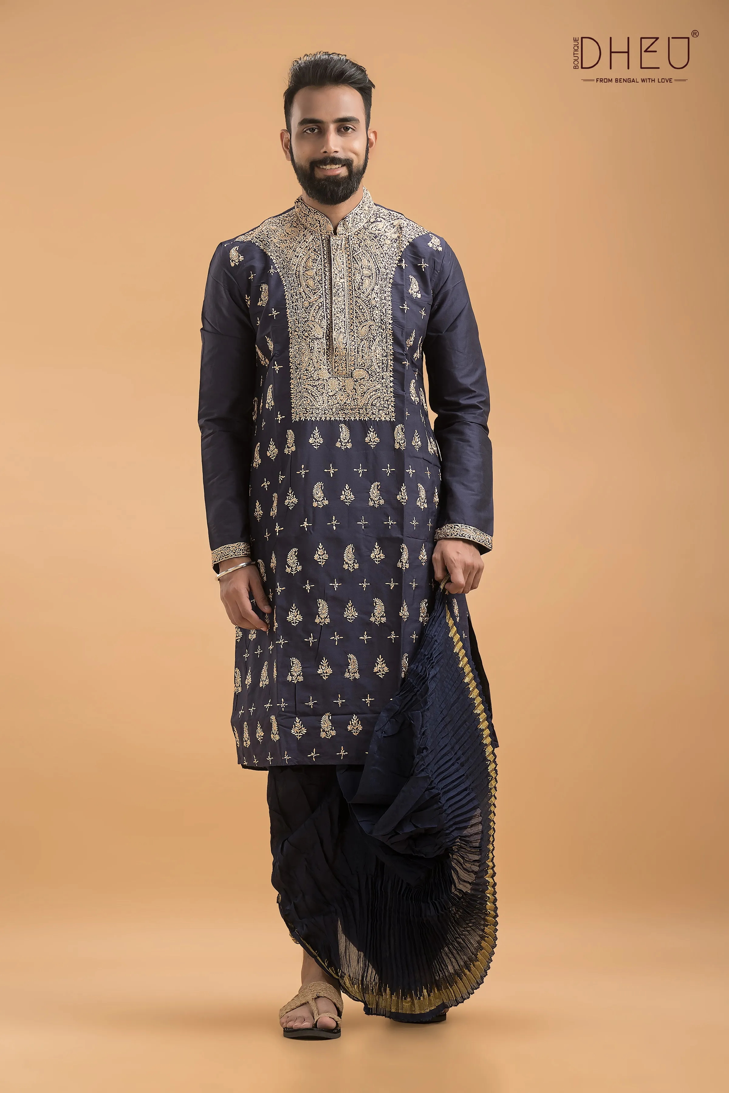 Exclusive Embroidered Katan Silk Kurta & Dhoti(Optional) Set