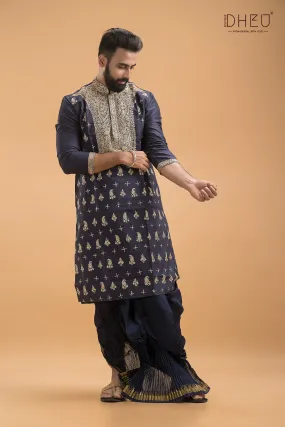 Exclusive Embroidered Katan Silk Kurta & Dhoti(Optional) Set