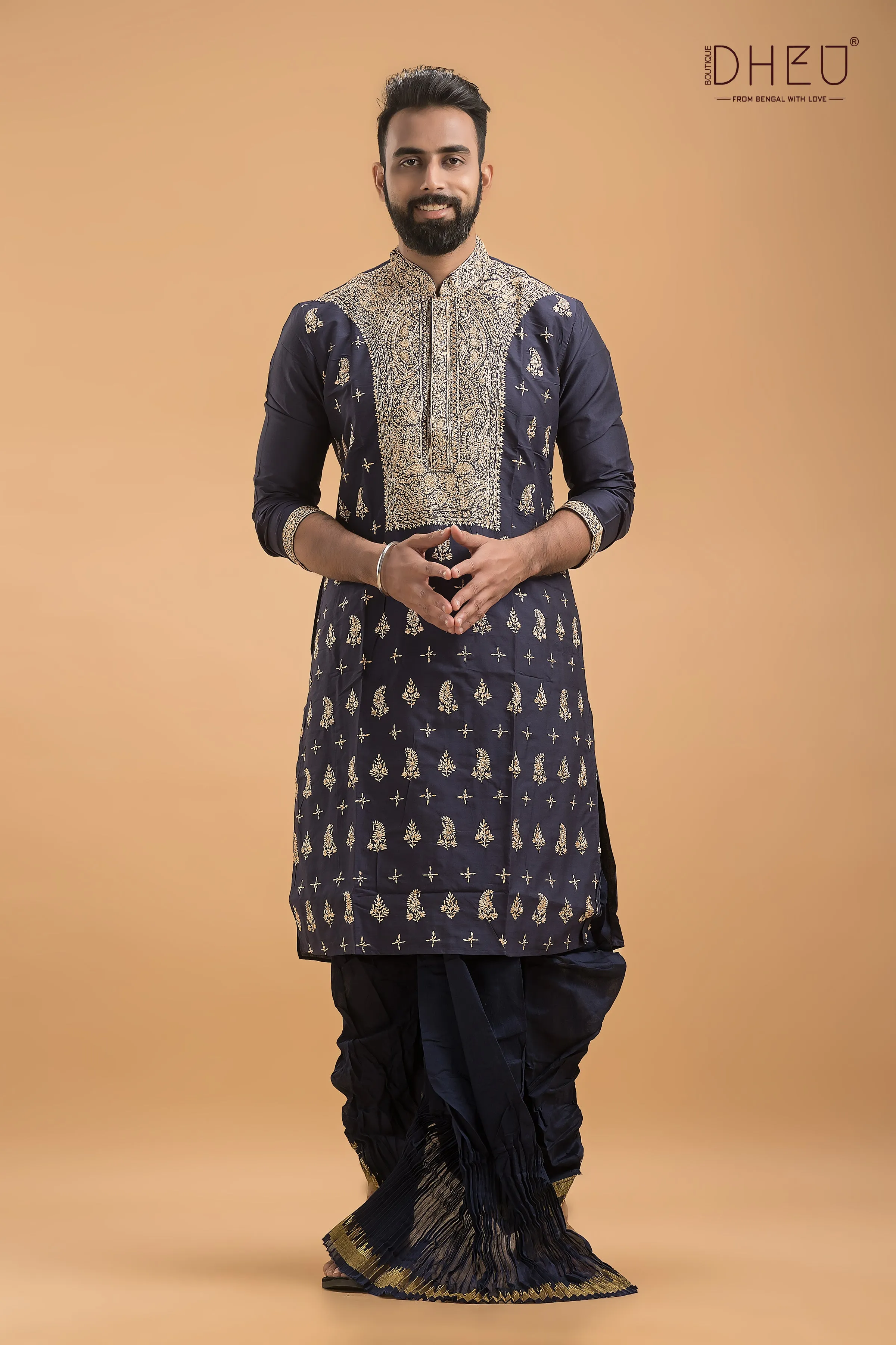 Exclusive Embroidered Katan Silk Kurta & Dhoti(Optional) Set