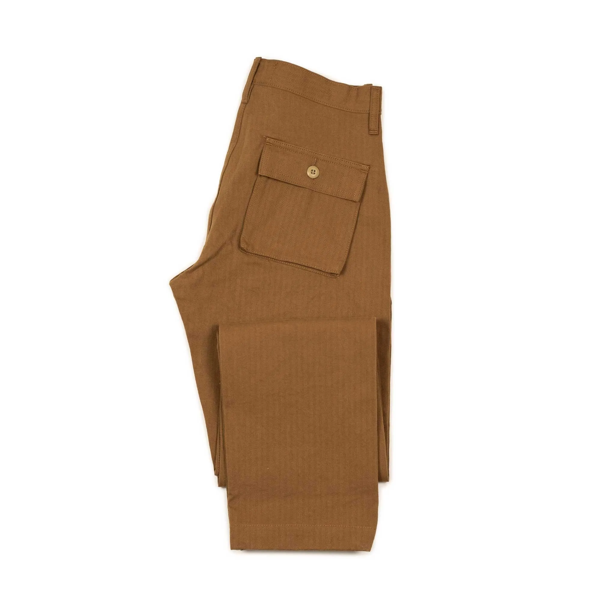 Fatigue pants in rust washed cotton herringbone twill