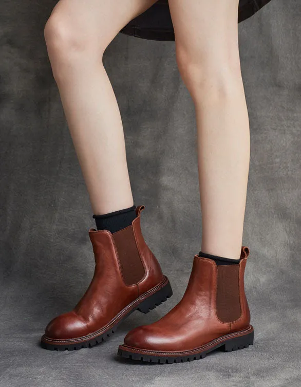 Genuine Leather Round Toe Chelsea Boots