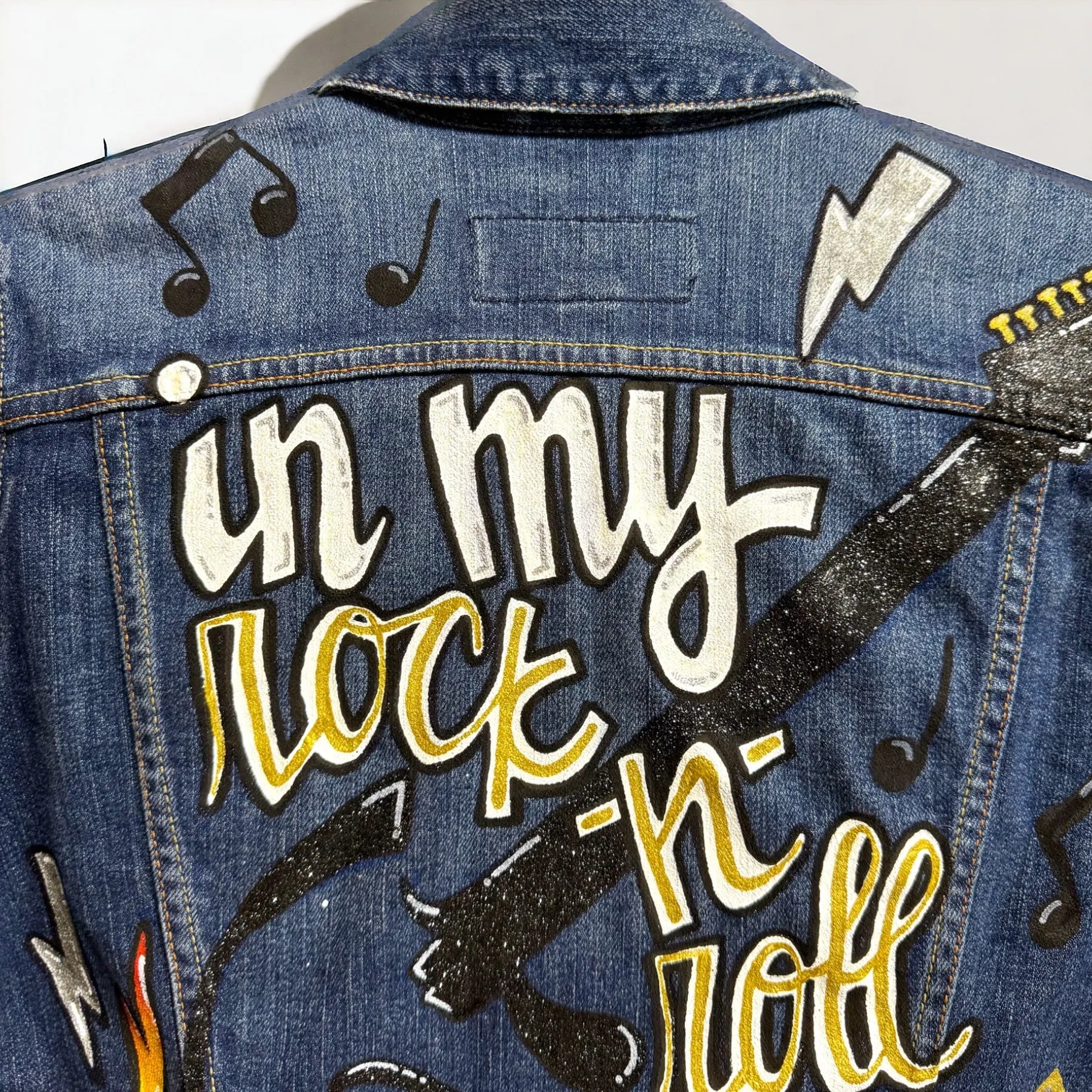 Hand Painted Jean Jacket: “In My Rock-n-Roll Era”  - Eras Tour, Mardi Gras, Jazz Feat, New Orleans, Music Concert, Festival, Parade Outfit