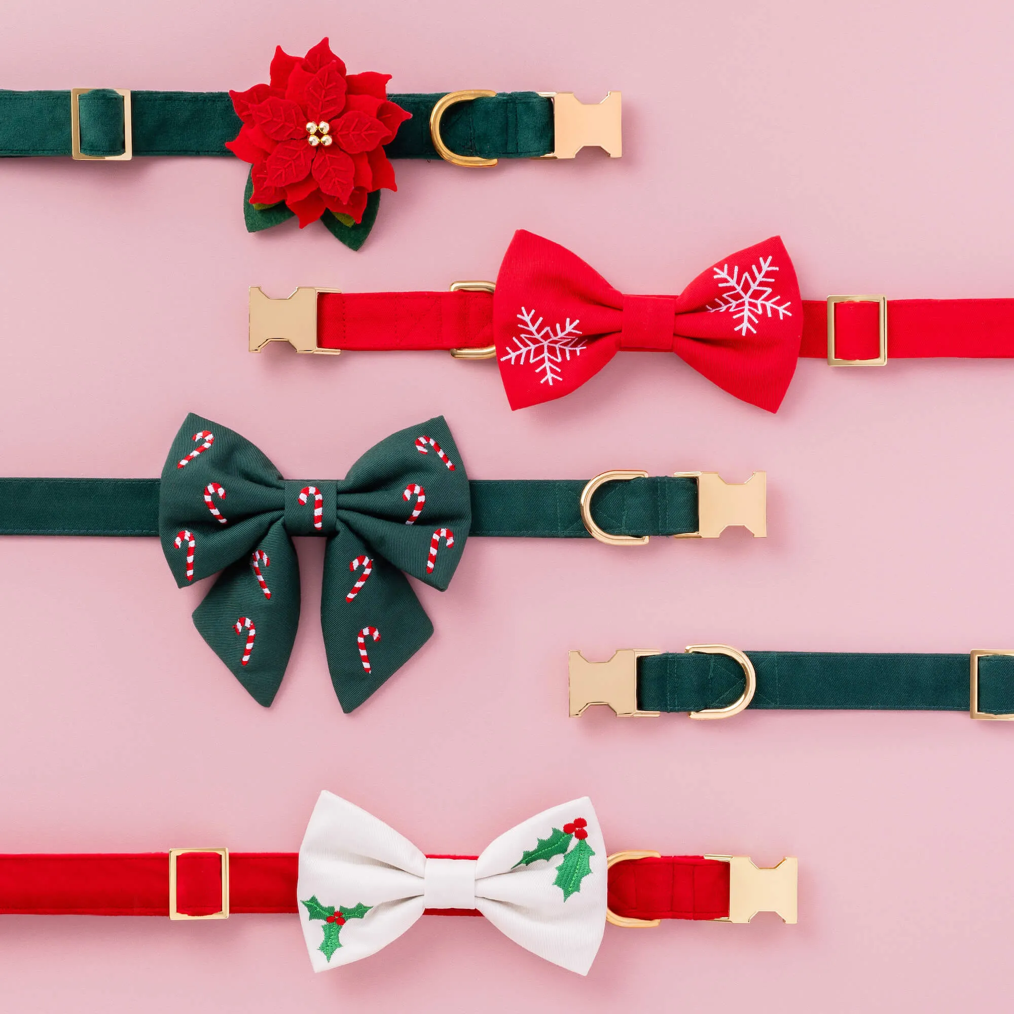 Holly Embroidered Dog Bow Tie