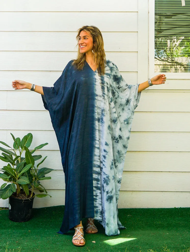 K1532- Black Two Tone Hand Dyed Kaftan Dress