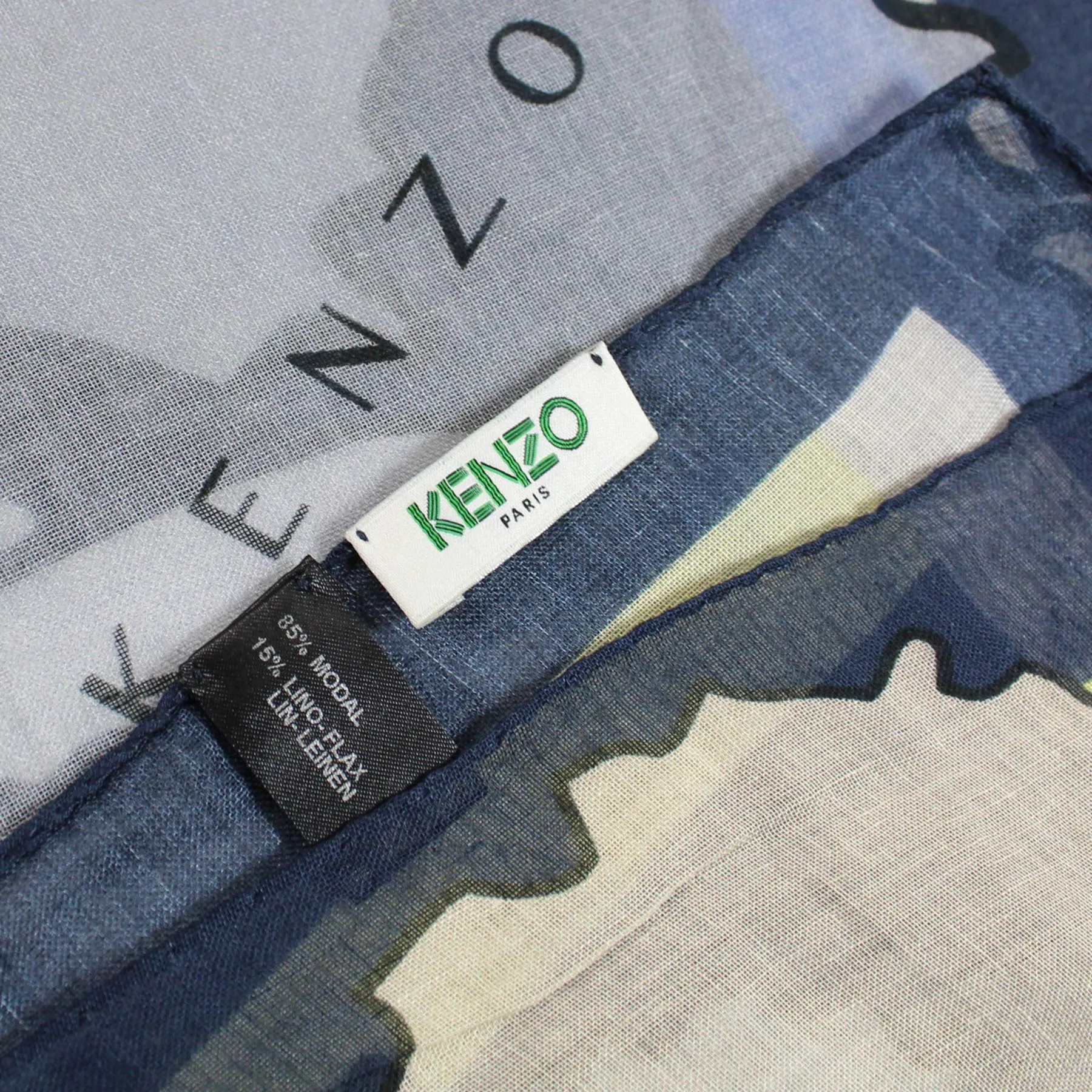 Kenzo Scarf Navy Blue Logo & Cactus Extra Large Modal Linen Wrap FINAL SALE