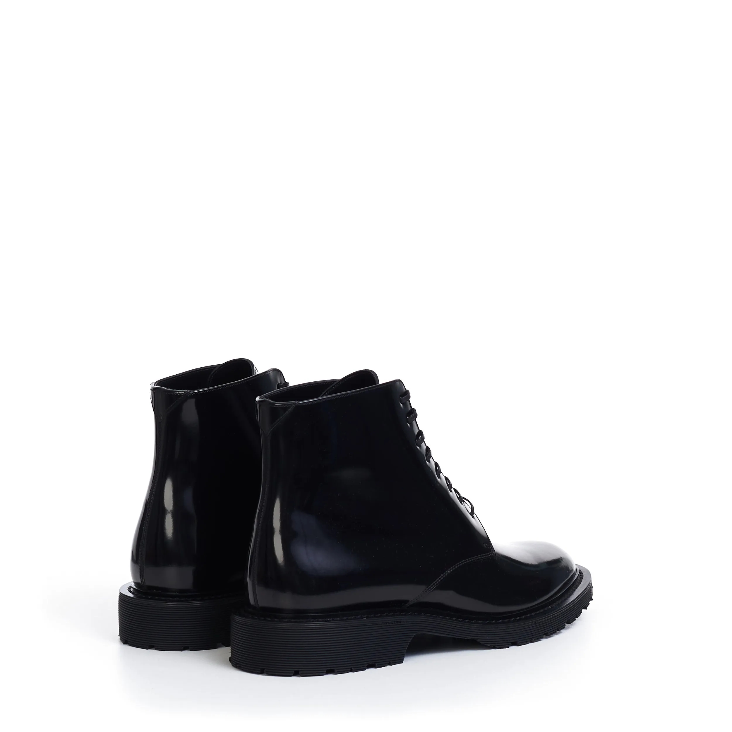 Lace-Up Army Boots In Shiny Black Leather