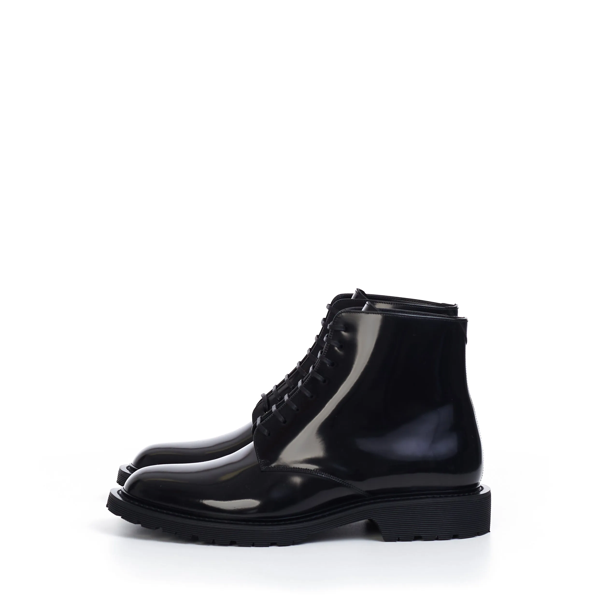 Lace-Up Army Boots In Shiny Black Leather