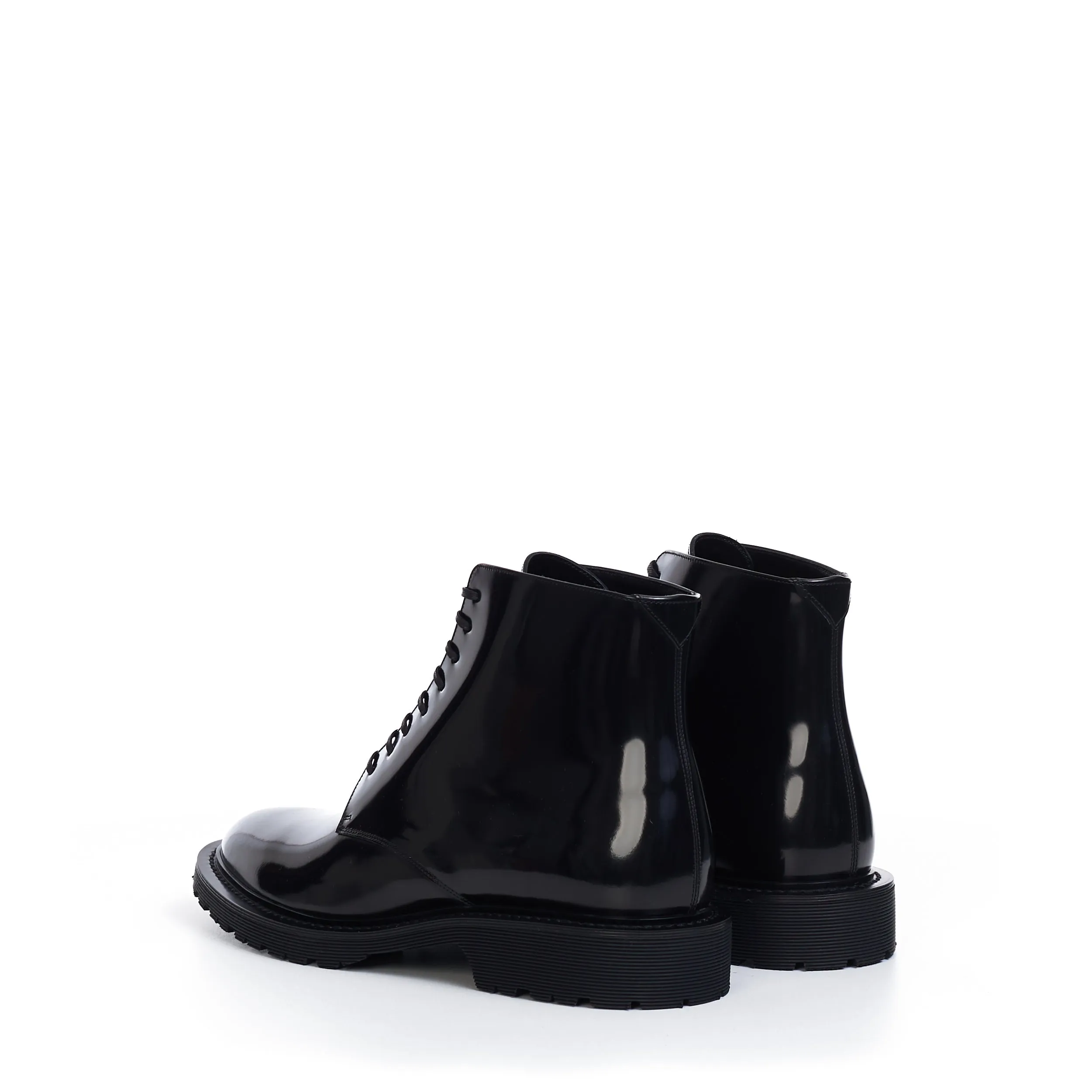 Lace-Up Army Boots In Shiny Black Leather