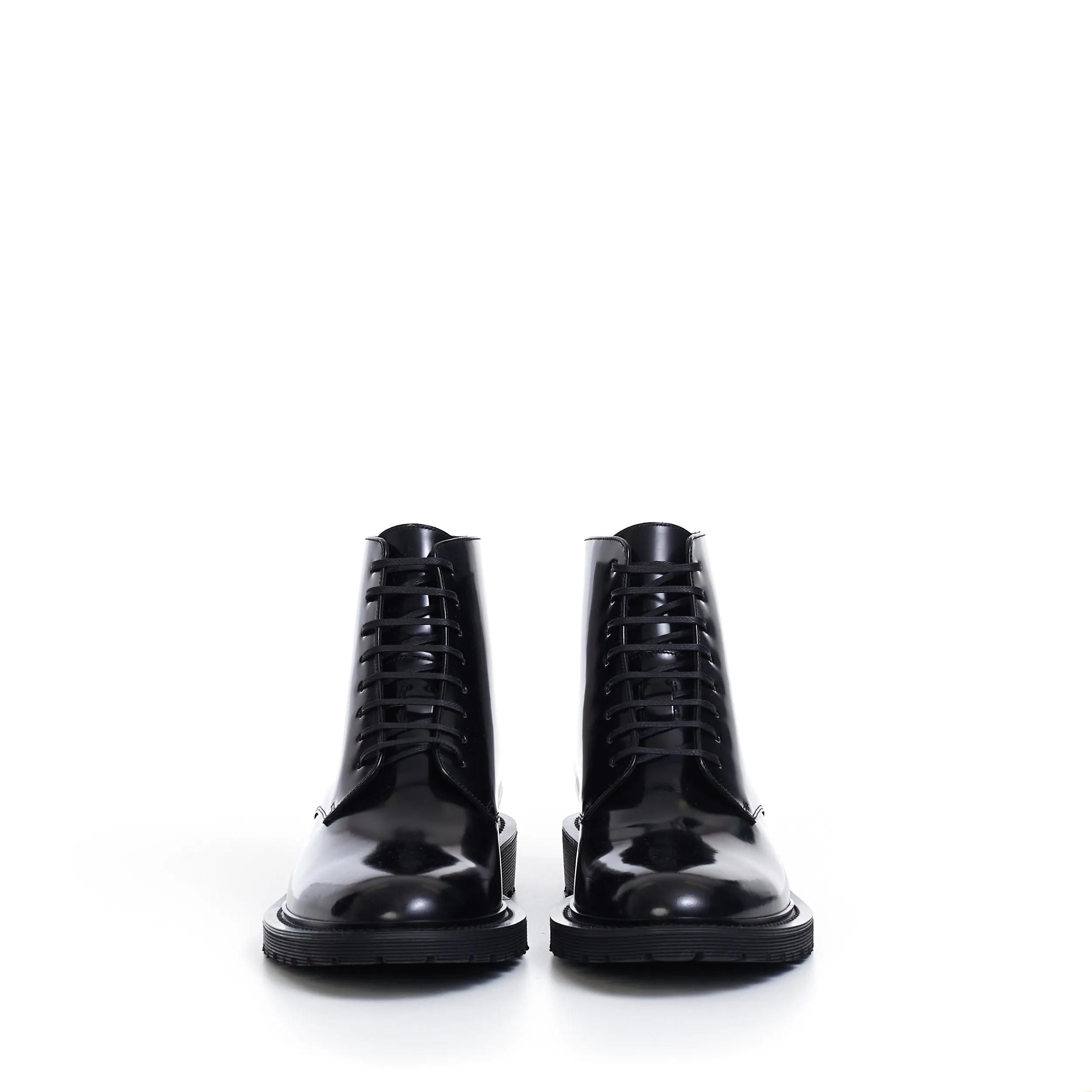 Lace-Up Army Boots In Shiny Black Leather