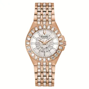 LADIES ROSE GOLD-TONE BULOVA WATCH WITH 110 CRYSTALS