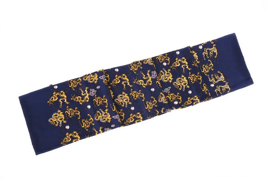 Long Silk Satin Scarf for Men Navy Blue Theme Dragon Print SFM020