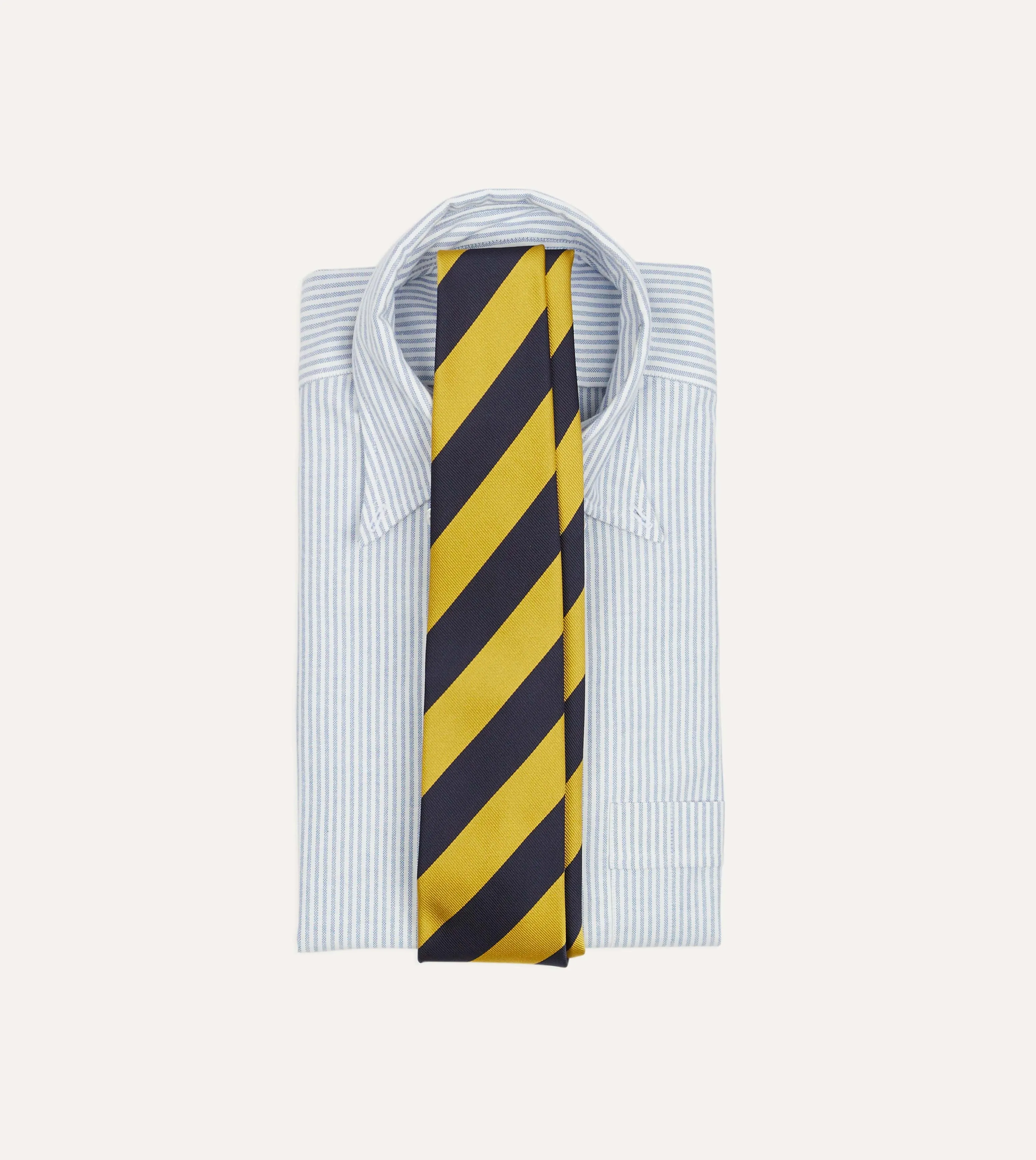 Navy and Yellow Broad Stripe Silk Tipped Tie