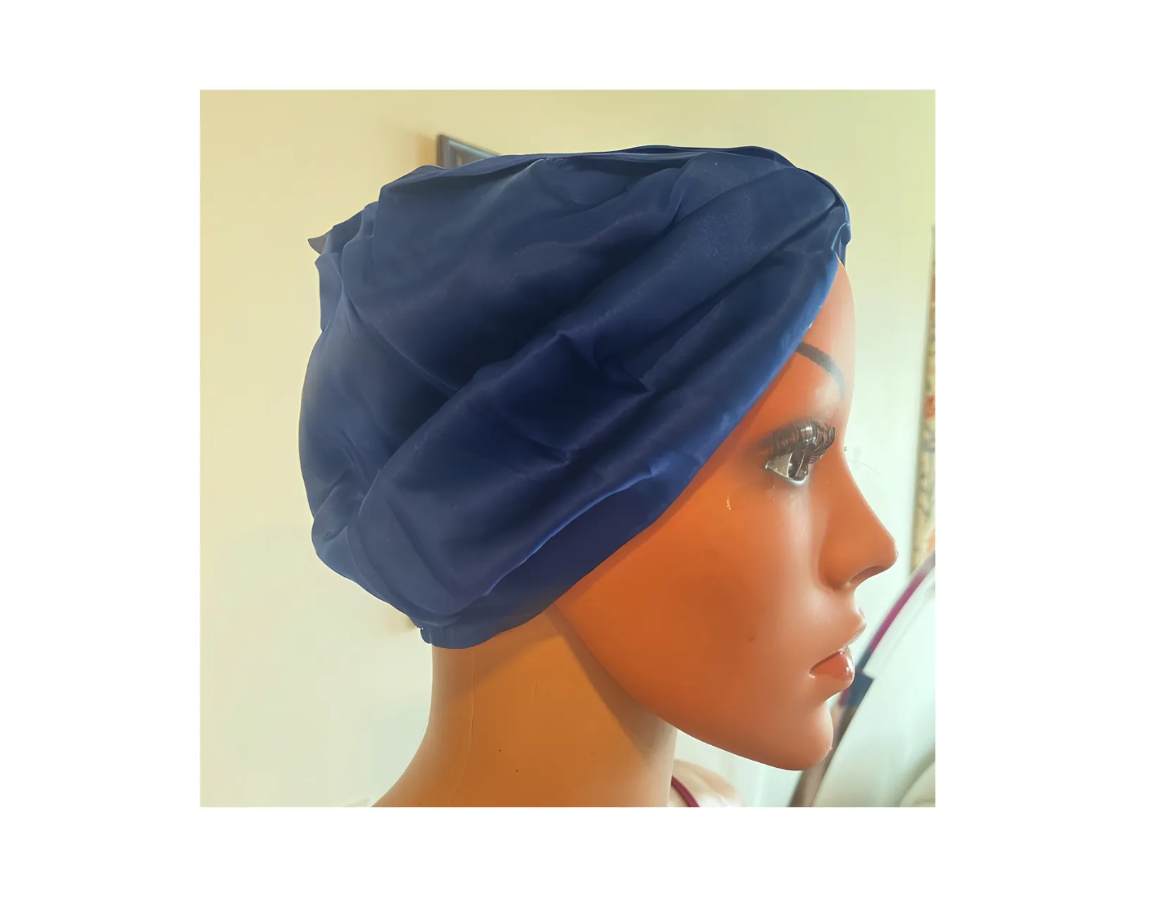 Navy Square Silk Night Cap/Bonnet