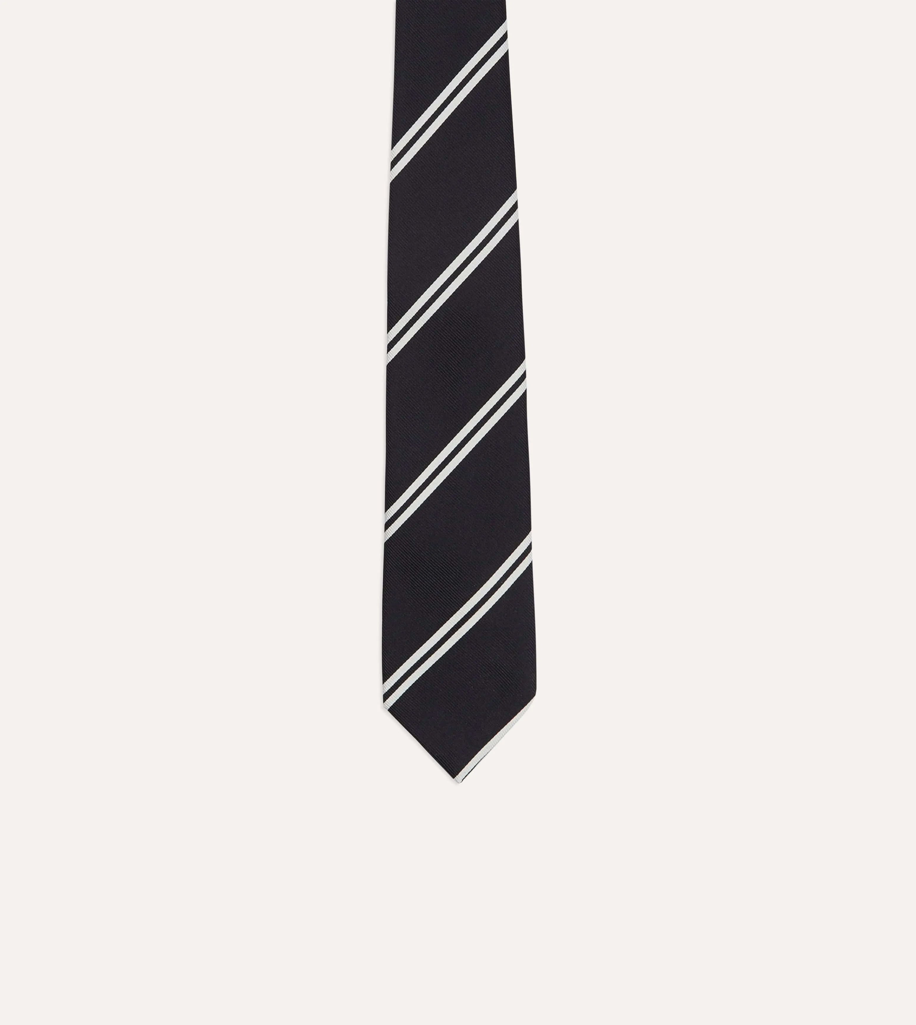 Navy Stripe Tipped Repp Silk Tie