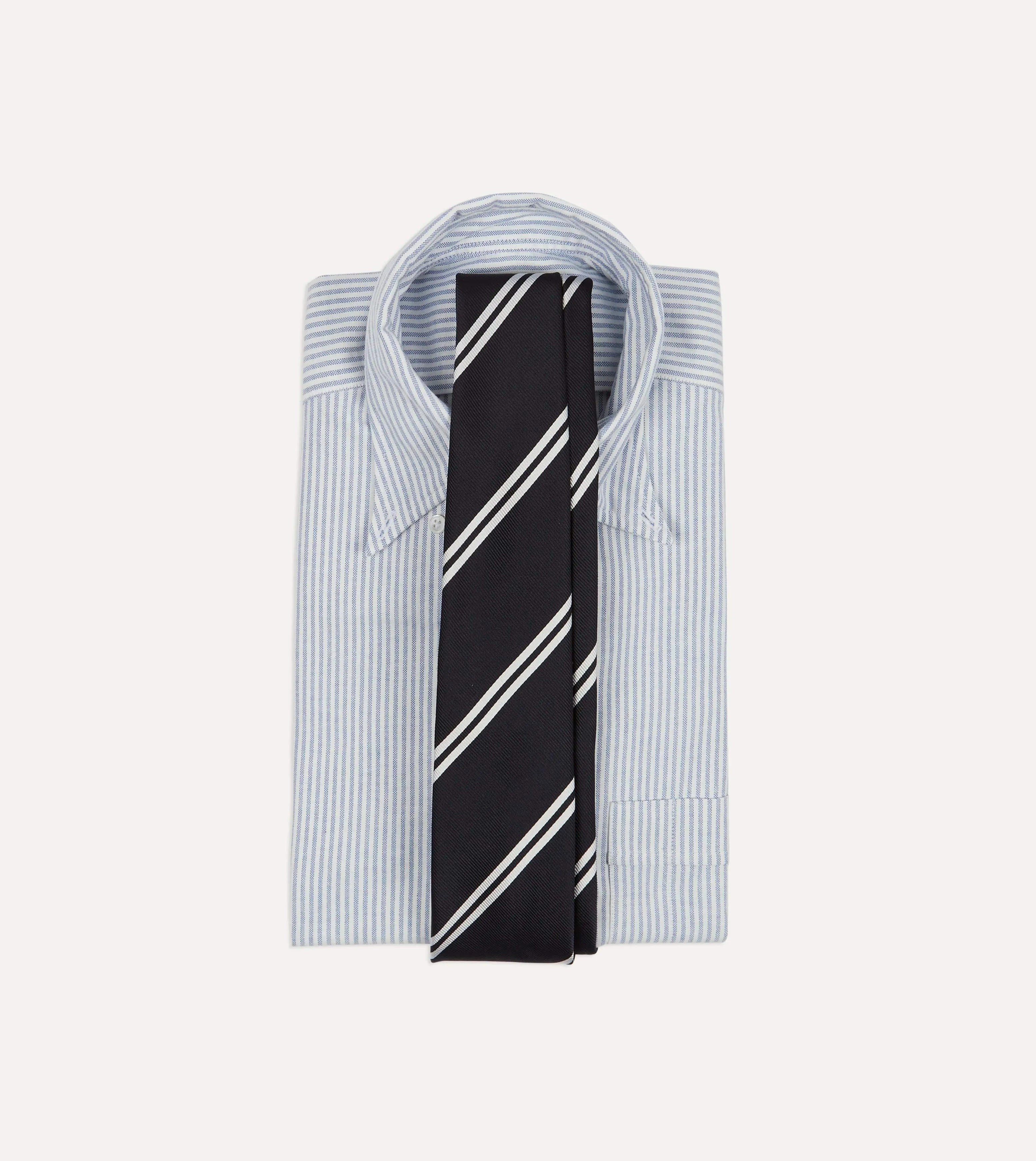 Navy Stripe Tipped Repp Silk Tie